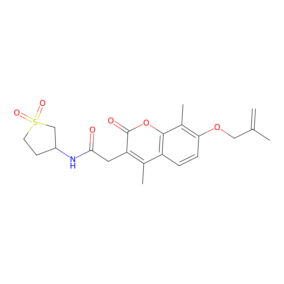 2-{4,8-dimethyl-7-[(2-methylallyl)oxy]-2-oxo-2H-chromen-3-yl}-N-(1,1-dioxotetrahydro-1H-1lambda-thiophen-3-yl)acetamide molecular structure, CAS 1401603-70-0