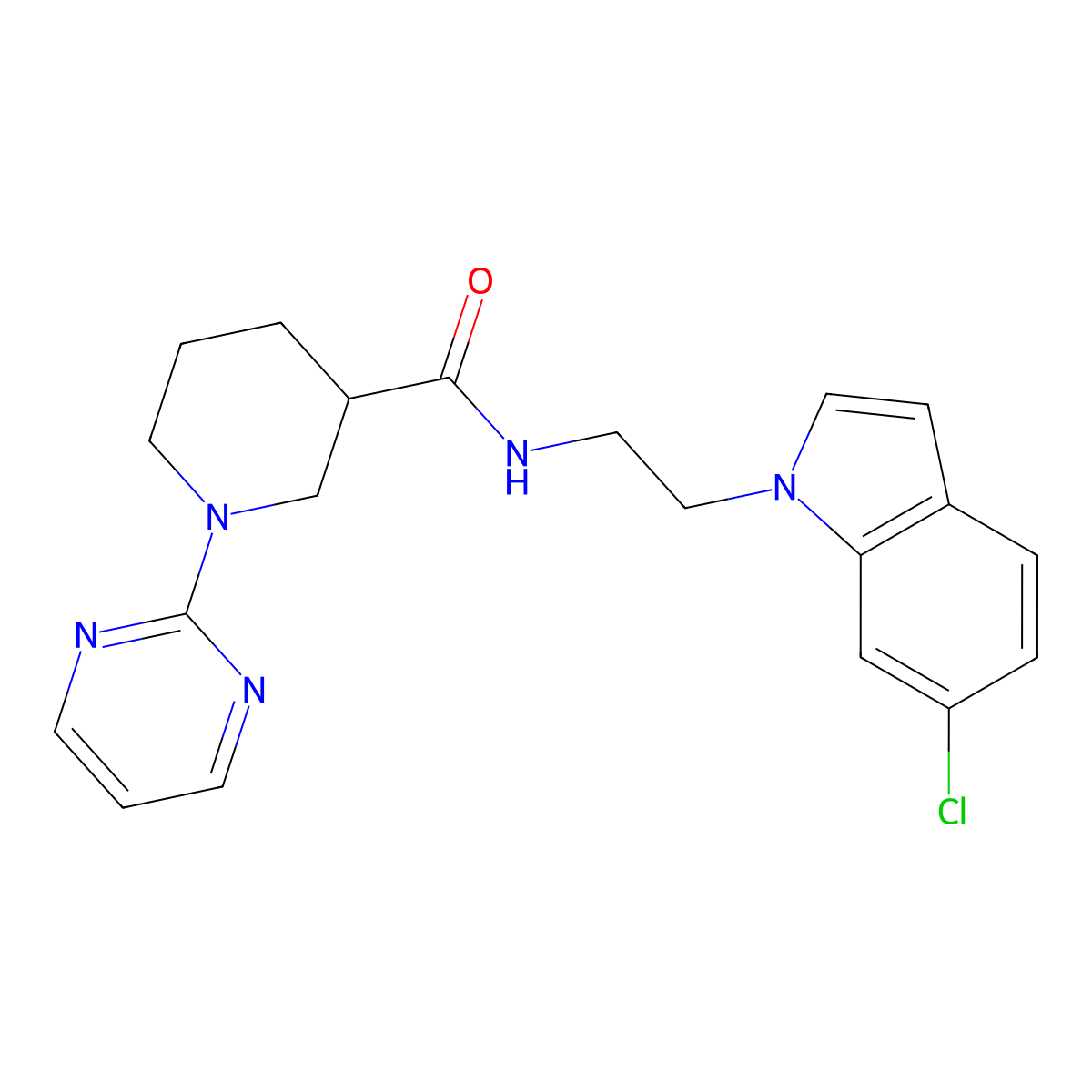 N-[2-(6-chloro-1H-indol-1-yl)ethyl]-1-(2-pyrimidinyl)-3-piperidinecarboxamide molecular structure, CAS 1401603-79-9