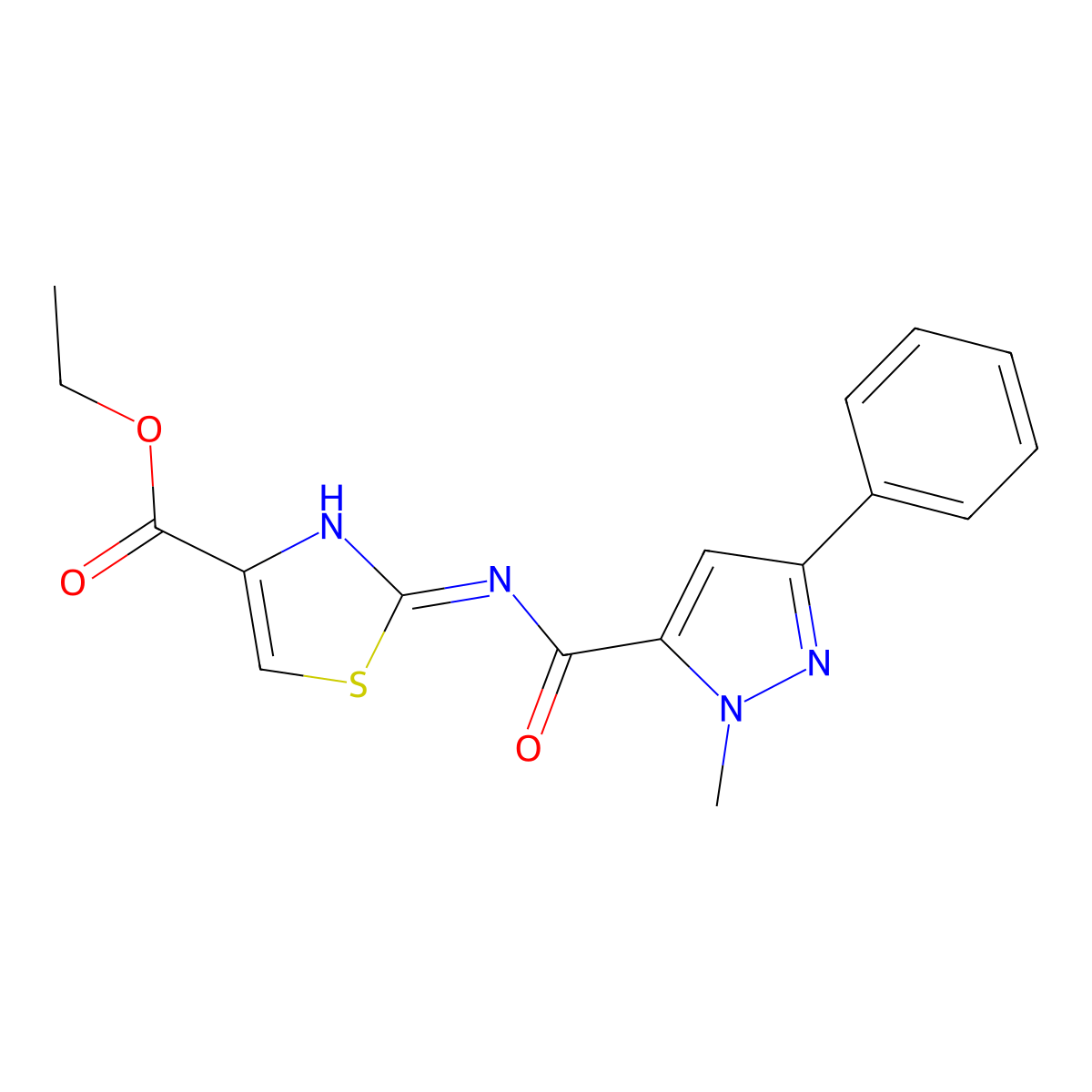 ethyl 2-{[(1-methyl-3-phenyl-1H-pyrazol-5-yl)carbonyl]amino}-1,3-thiazole-4-carboxylate molecular structure, CAS 1401605-27-3