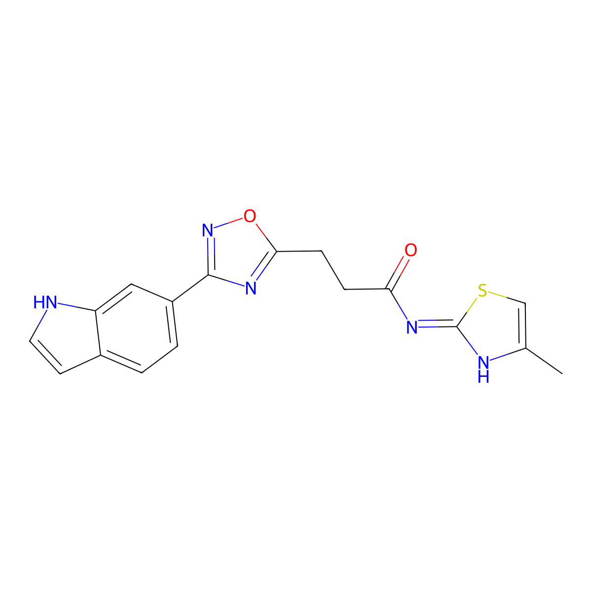 3-(3-(1H-indol-6-yl)-1,2,4-oxadiazol-5-yl)-N-(4-methylthiazol-2-yl)propanamide molecular structure, CAS 1401605-32-0