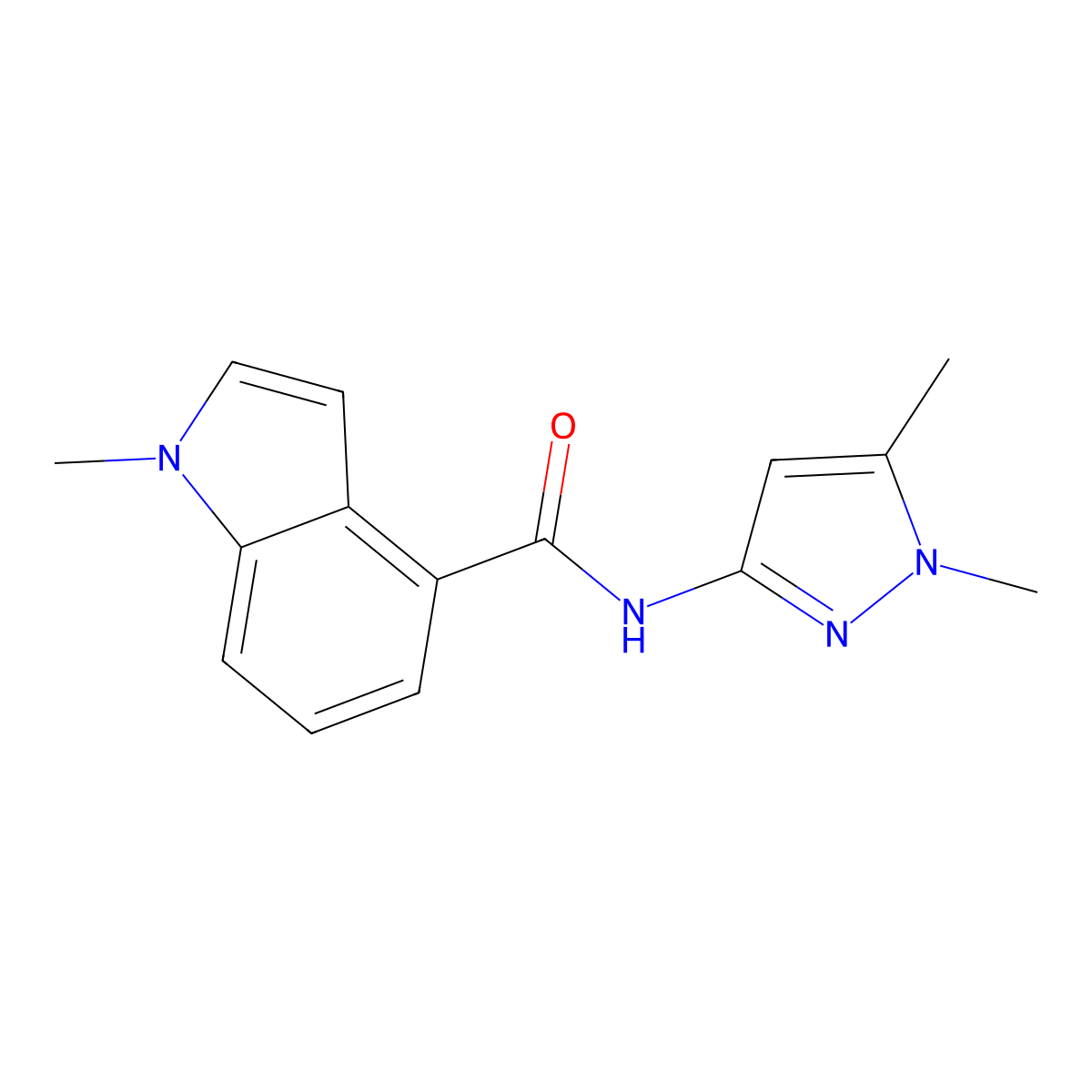 N-(1,5-dimethyl-1H-pyrazol-3-yl)-1-methyl-1H-indole-4-carboxamide molecular structure, CAS 1401605-50-2