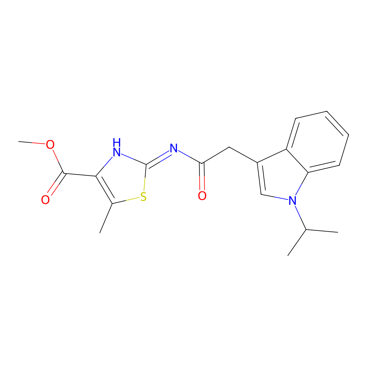 methyl 2-{[2-(1-isopropyl-1H-indol-3-yl)acetyl]amino}-5-methyl-1,3-thiazole-4-carboxylate molecular structure, CAS 1401605-59-1