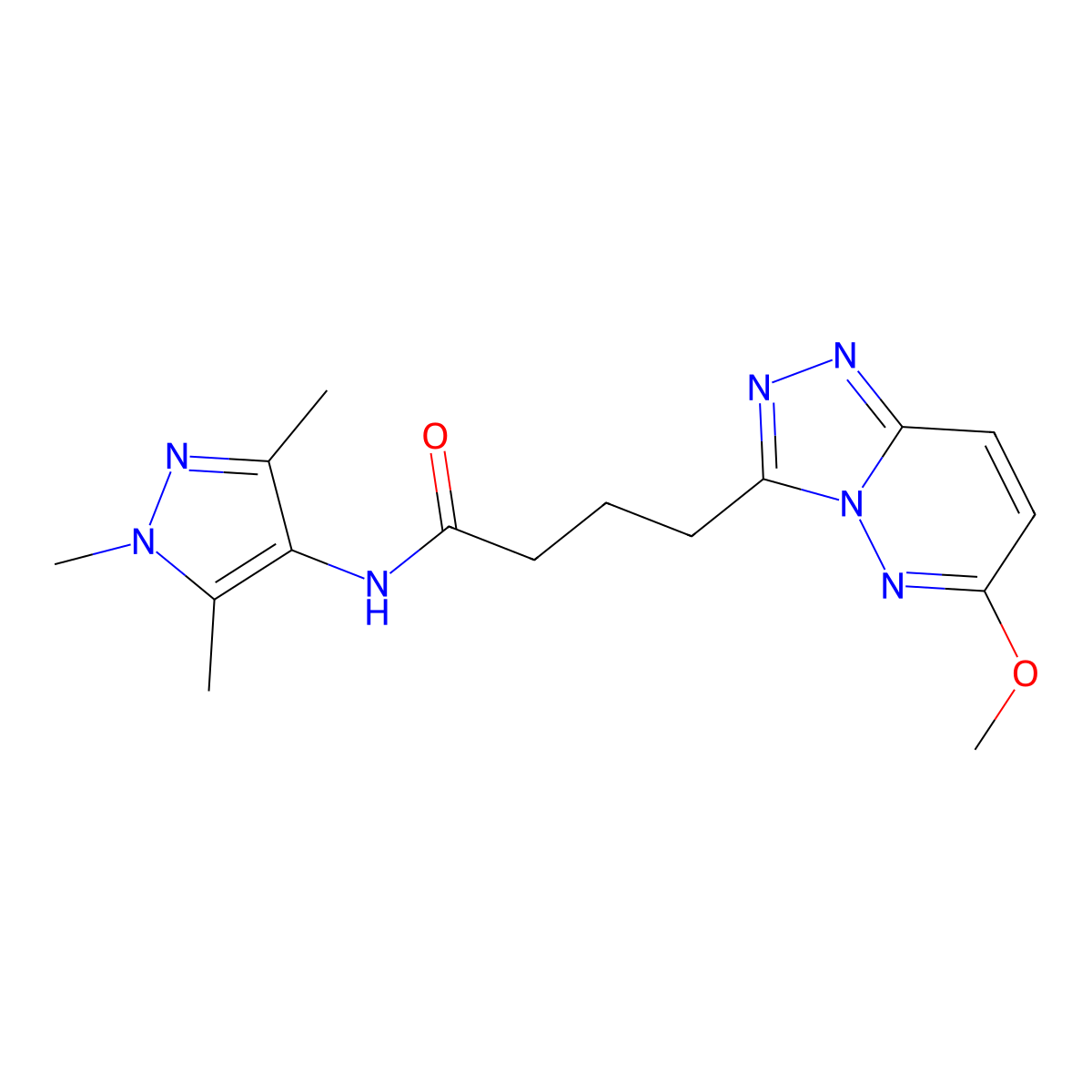 4-(6-methoxy-[1,2,4]triazolo[4,3-b]pyridazin-3-yl)-N-(1,3,5-trimethyl-1H-pyrazol-4-yl)butanamide molecular structure, CAS 1401605-60-4
