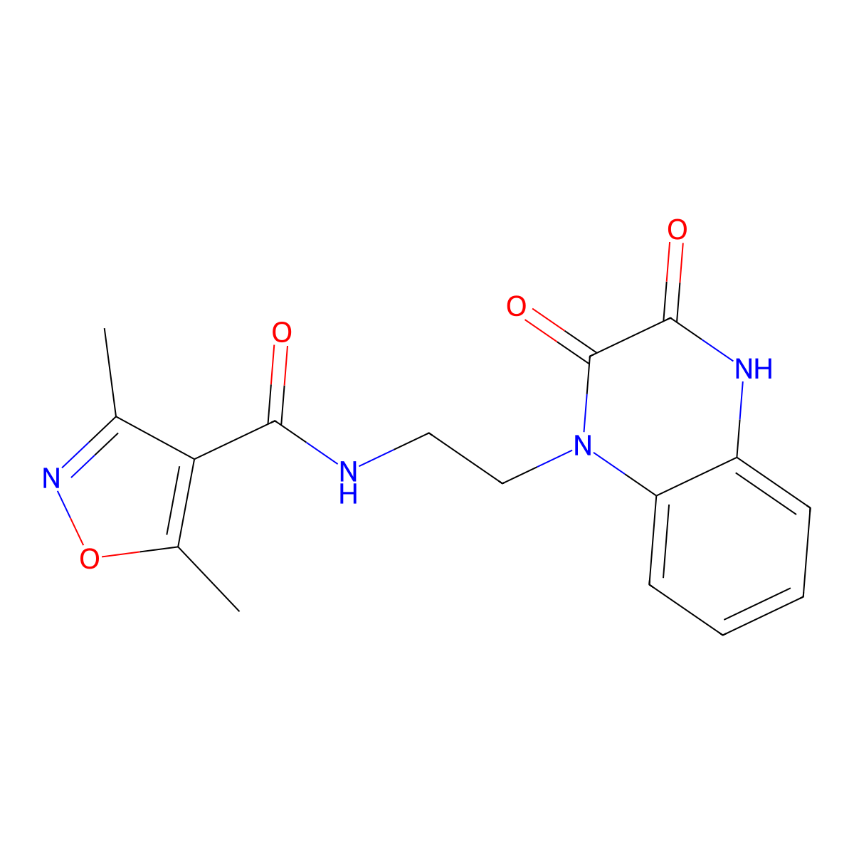 N-{2-[3-hydroxy-2-oxo-1(2H)-quinoxalinyl]ethyl}-3,5-dimethyl-4-isoxazolecarboxamide molecular structure, CAS 1401605-73-9