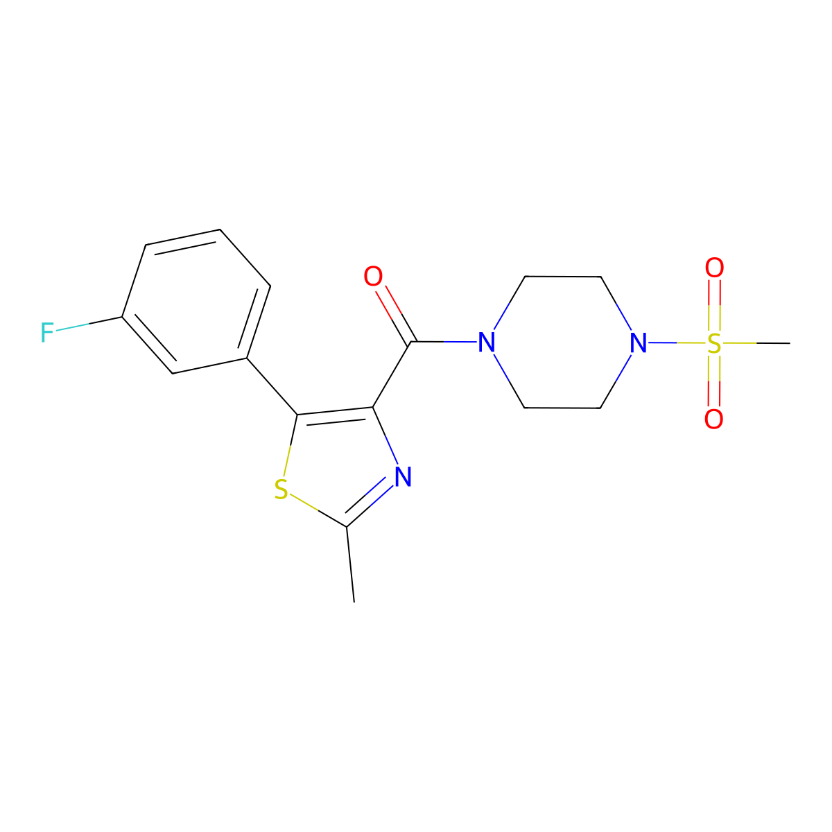 [5-(3-Fluorophenyl)-2-methyl-1,3-thiazol-4-yl][4-(methylsulfonyl)piperazin-1-yl]methanone molecular structure, CAS 1401605-76-2