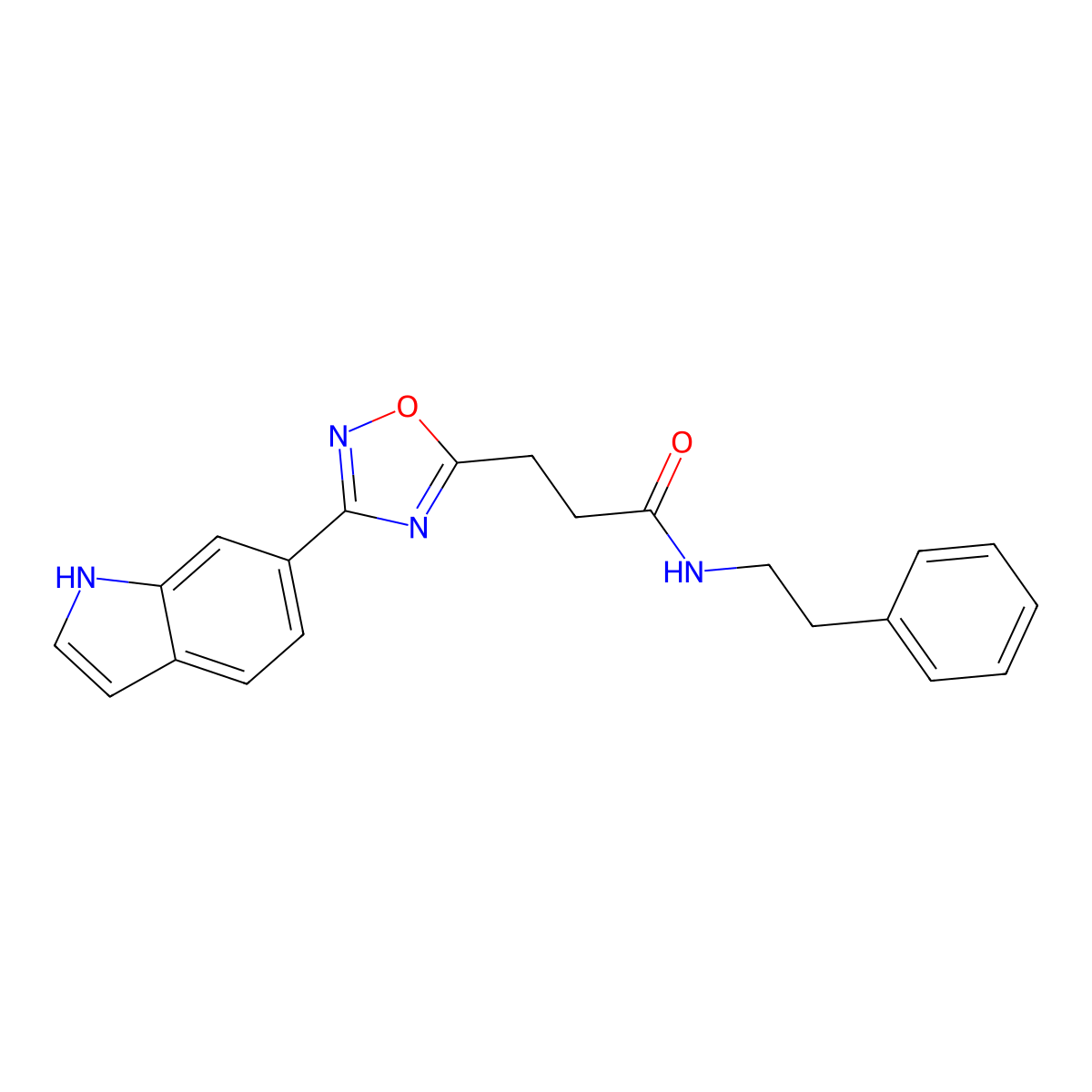 3-[3-(1H-indol-6-yl)-1,2,4-oxadiazol-5-yl]-N-(2-phenylethyl)propanamide molecular structure, CAS 1401605-94-4
