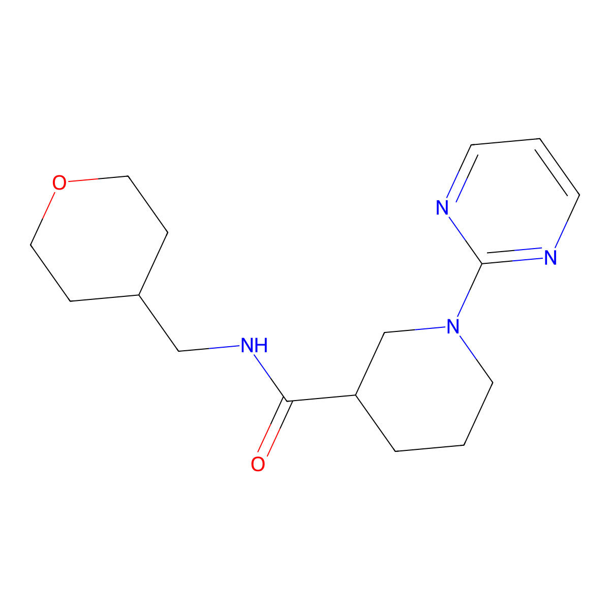 1-(2-pyrimidinyl)-N-(tetrahydro-2H-pyran-4-ylmethyl)-3-piperidinecarboxamide molecular structure, CAS 1401605-95-5