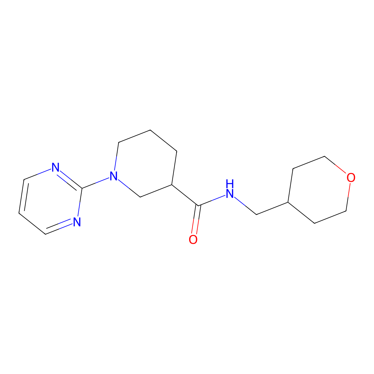 1-(2-pyrimidinyl)-N-(tetrahydro-2H-pyran-4-ylmethyl)-3-piperidinecarboxamide molecular structure, CAS 1401605-95-5