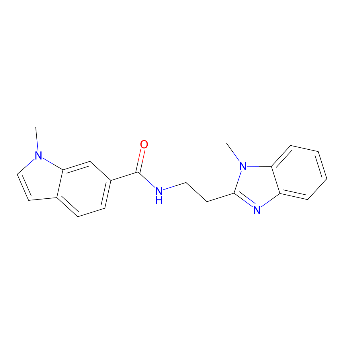 1-methyl-N-[2-(1-methyl-1H-benzimidazol-2-yl)ethyl]-1H-indole-6-carboxamide molecular structure, CAS 1401605-98-8