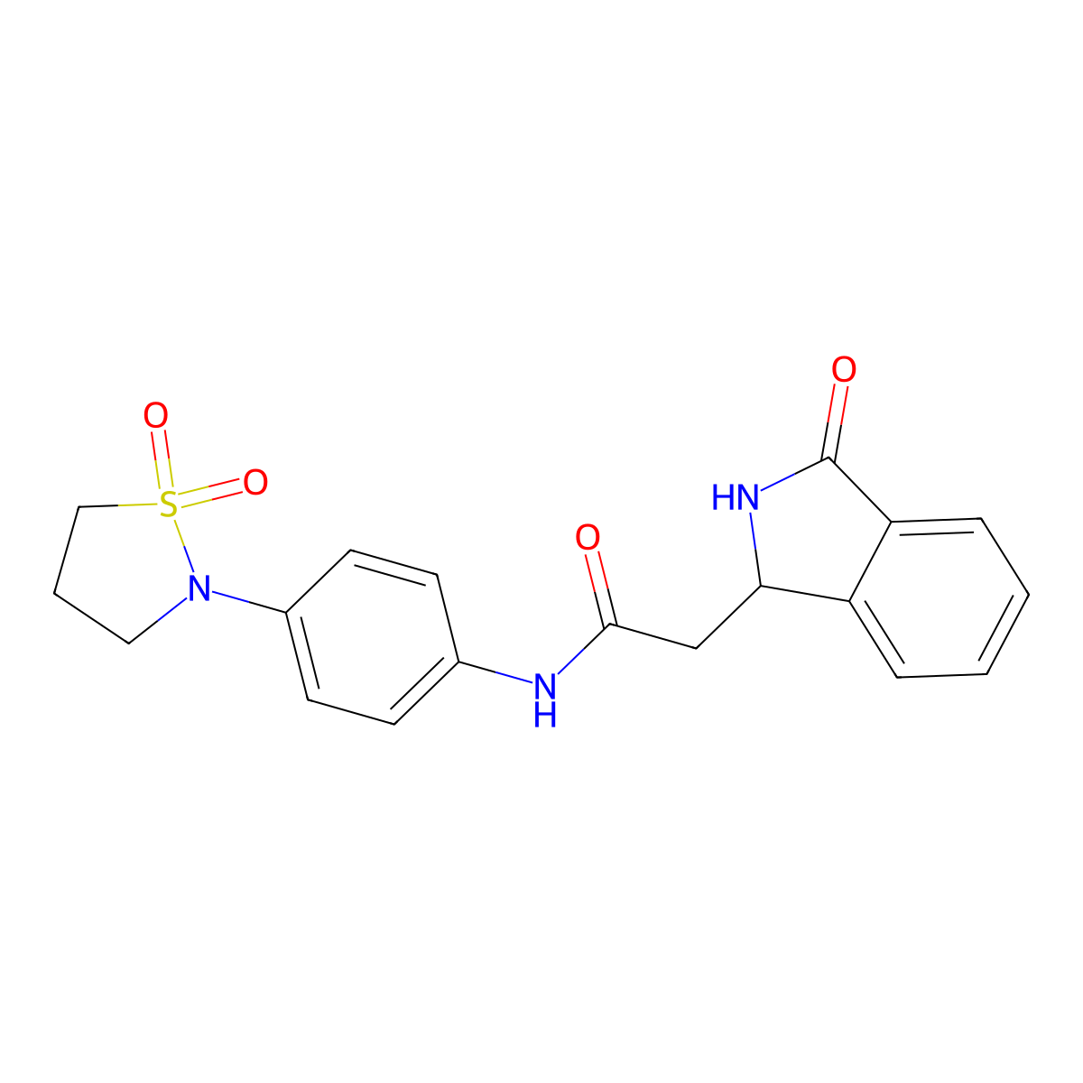 N-[4-(1,1-dioxido-1,2-thiazolidin-2-yl)phenyl]-2-(3-oxo-2,3-dihydro-1H-isoindol-1-yl)acetamide molecular structure, CAS 1401606-05-0
