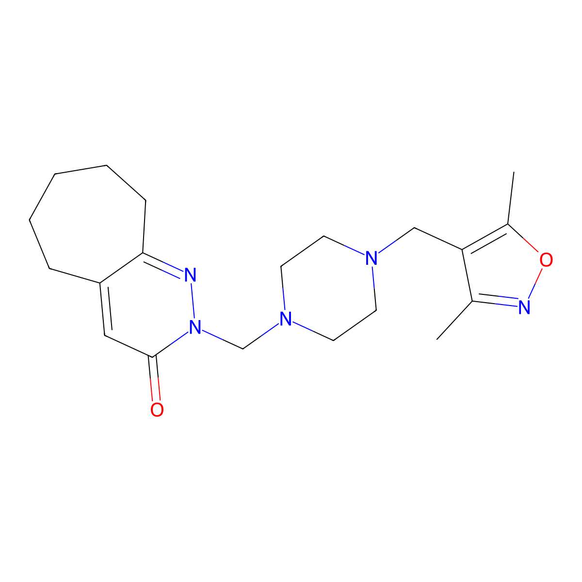 2-({4-[(3,5-dimethyl-1,2-oxazol-4-yl)methyl]piperazin-1-yl}methyl)-2,5,6,7,8,9-hexahydro-3H-cyclohepta[c]pyridazin-3-one molecular structure, CAS 1401606-07-2