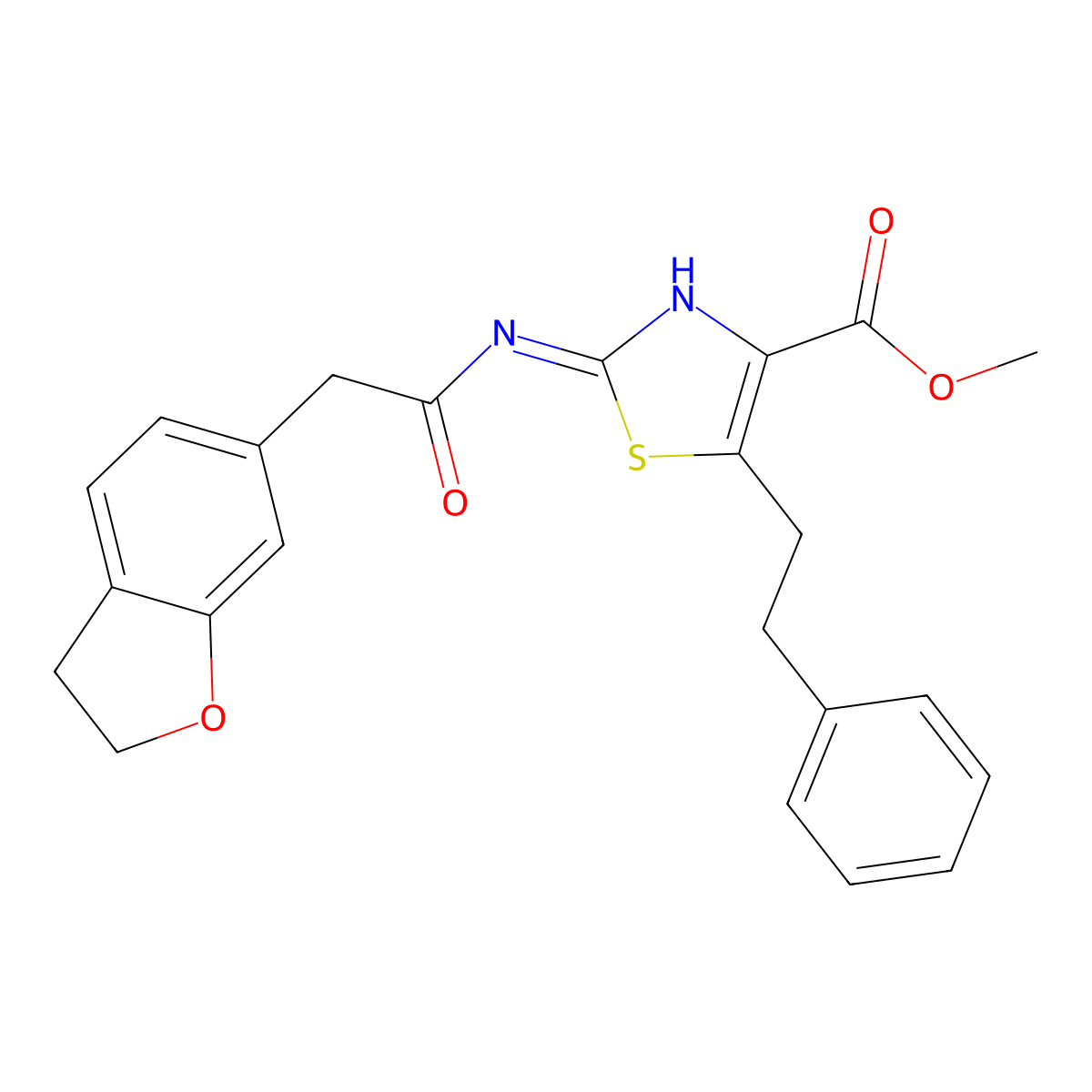 Methyl 2-[(2,3-dihydro-1-benzofuran-6-ylacetyl)amino]-5-(2-phenylethyl)-1,3-thiazole-4-carboxylate molecular structure, CAS 1401606-10-7