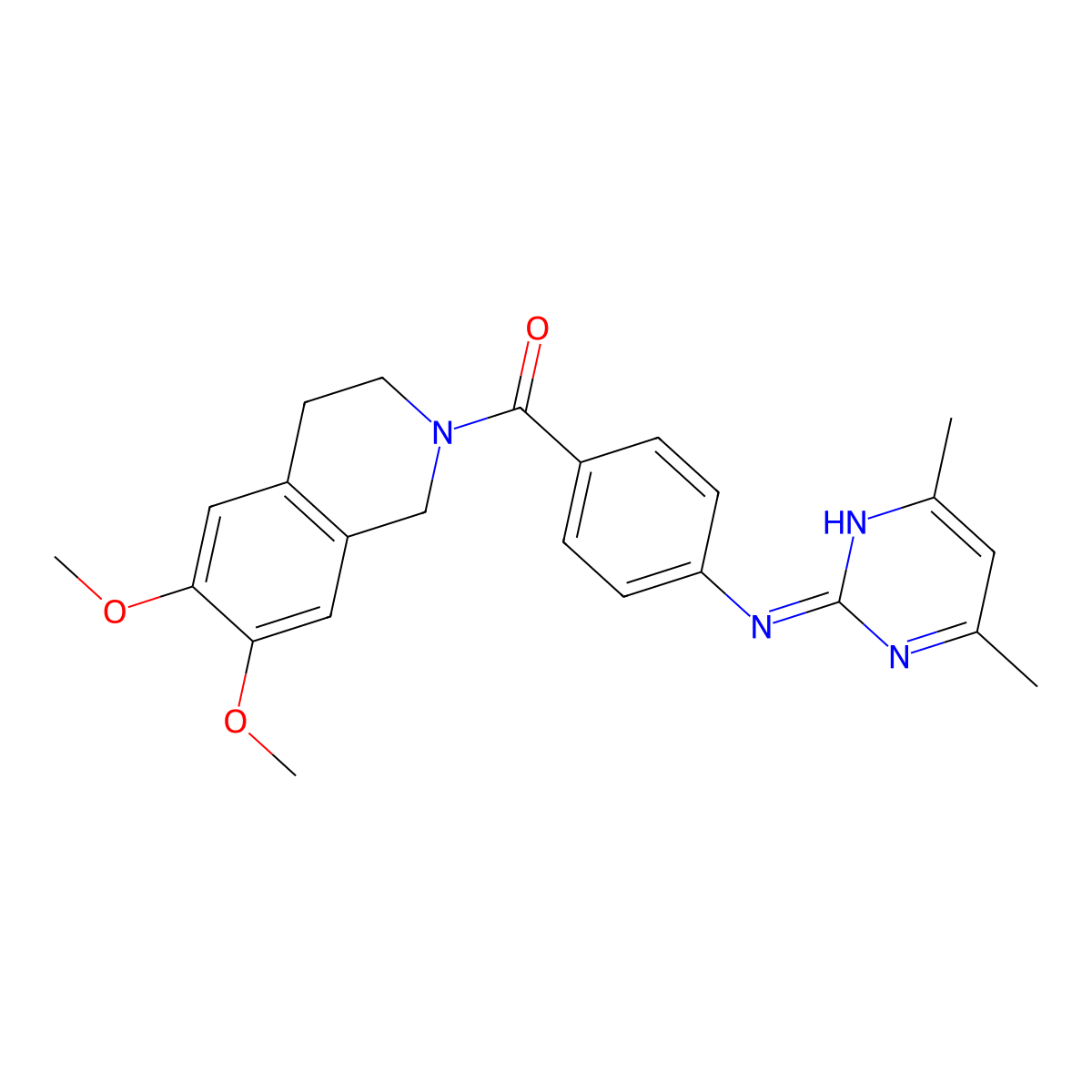 (6,7-dimethoxy-3,4-dihydroisoquinolin-2(1H)-yl)(4-((4,6-dimethylpyrimidin-2-yl)amino)phenyl)methanone molecular structure, CAS 1401606-26-5