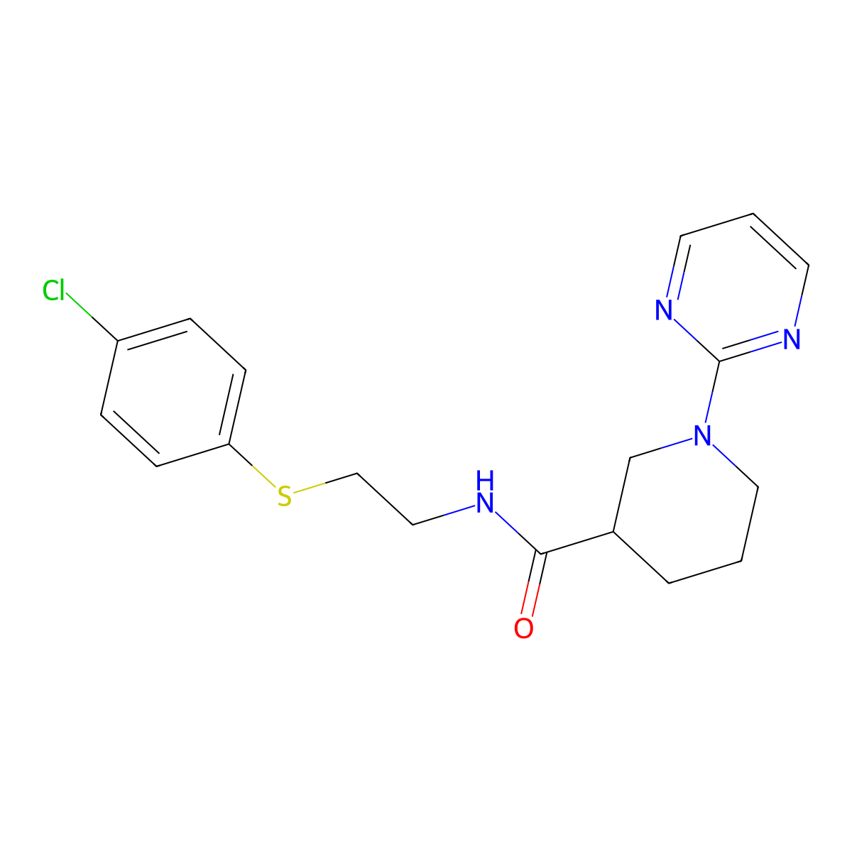 N-{2-[(4-chlorophenyl)sulfanyl]ethyl}-1-(2-pyrimidinyl)-3-piperidinecarboxamide molecular structure, CAS 1401606-29-8