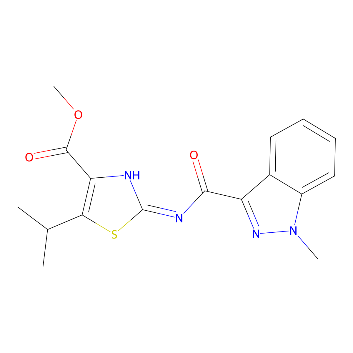 methyl 2-{[(1-methyl-1H-indazol-3-yl)carbonyl]amino}-5-(propan-2-yl)-1,3-thiazole-4-carboxylate molecular structure, CAS 1401606-38-9