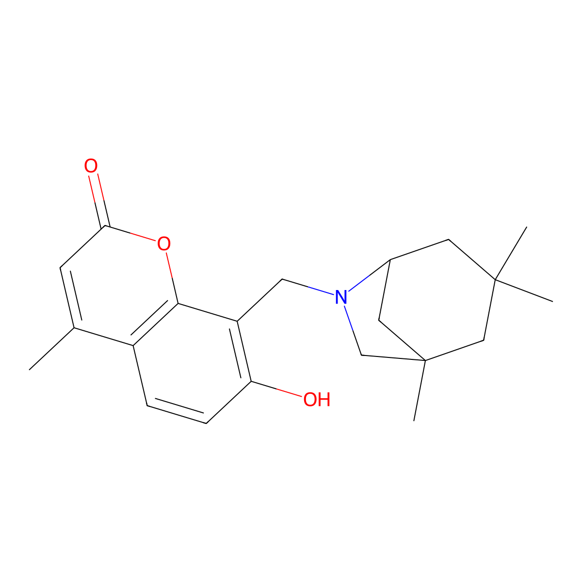 7-hydroxy-4-methyl-8-[(1,3,3-trimethyl-6-azabicyclo[3.2.1]oct-6-yl)methyl]-2H-chromen-2-one molecular structure, CAS 1401622-48-7
