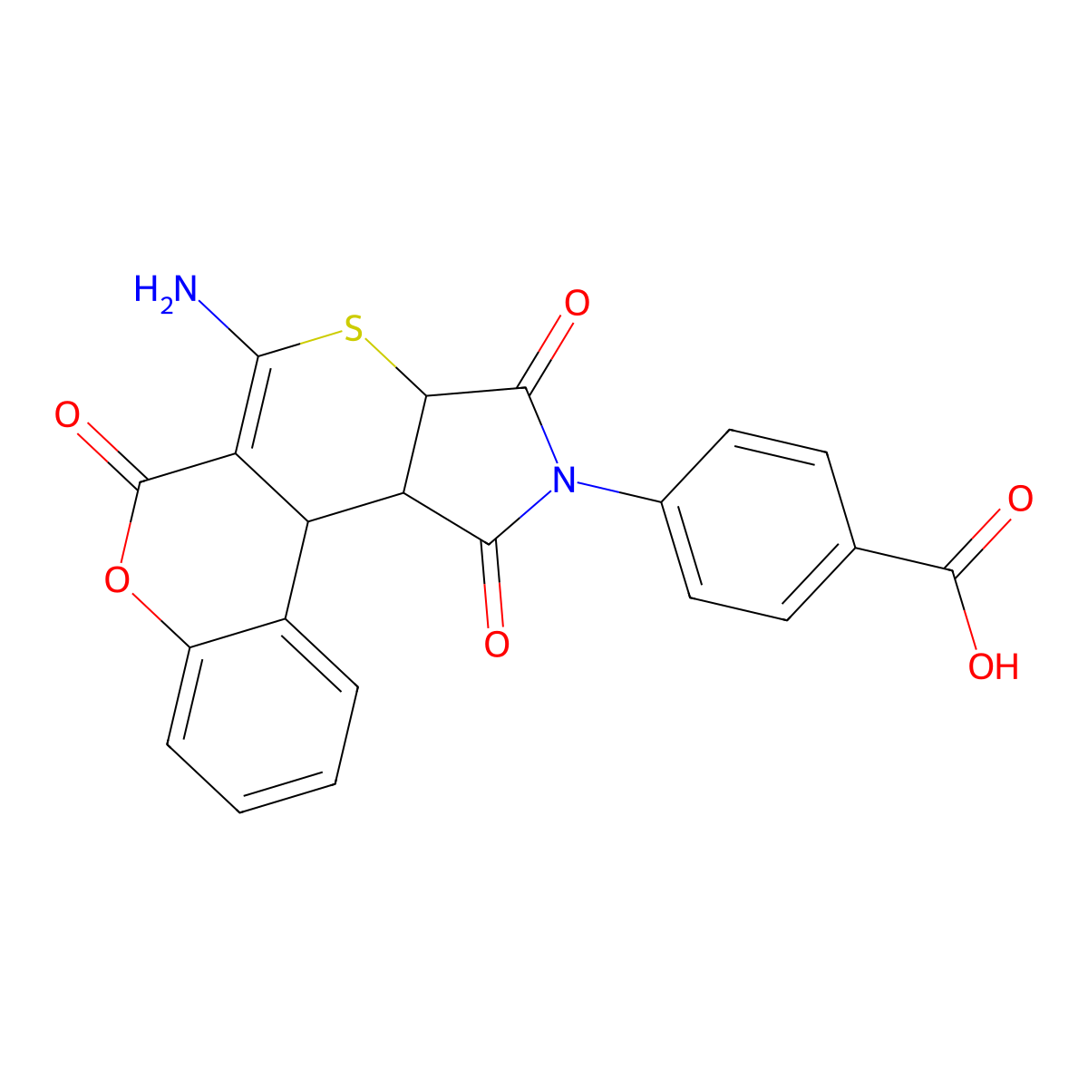 4-{11-Amino-9,14,16-trioxo-8-oxa-12-thia-15-azatetracyclo[8.7.0.0^{2,7}.0^{13,17}]heptadeca-2(7),3,5,10-tetraen-15-yl}benzoic acid molecular structure, CAS 1401661-87-7
