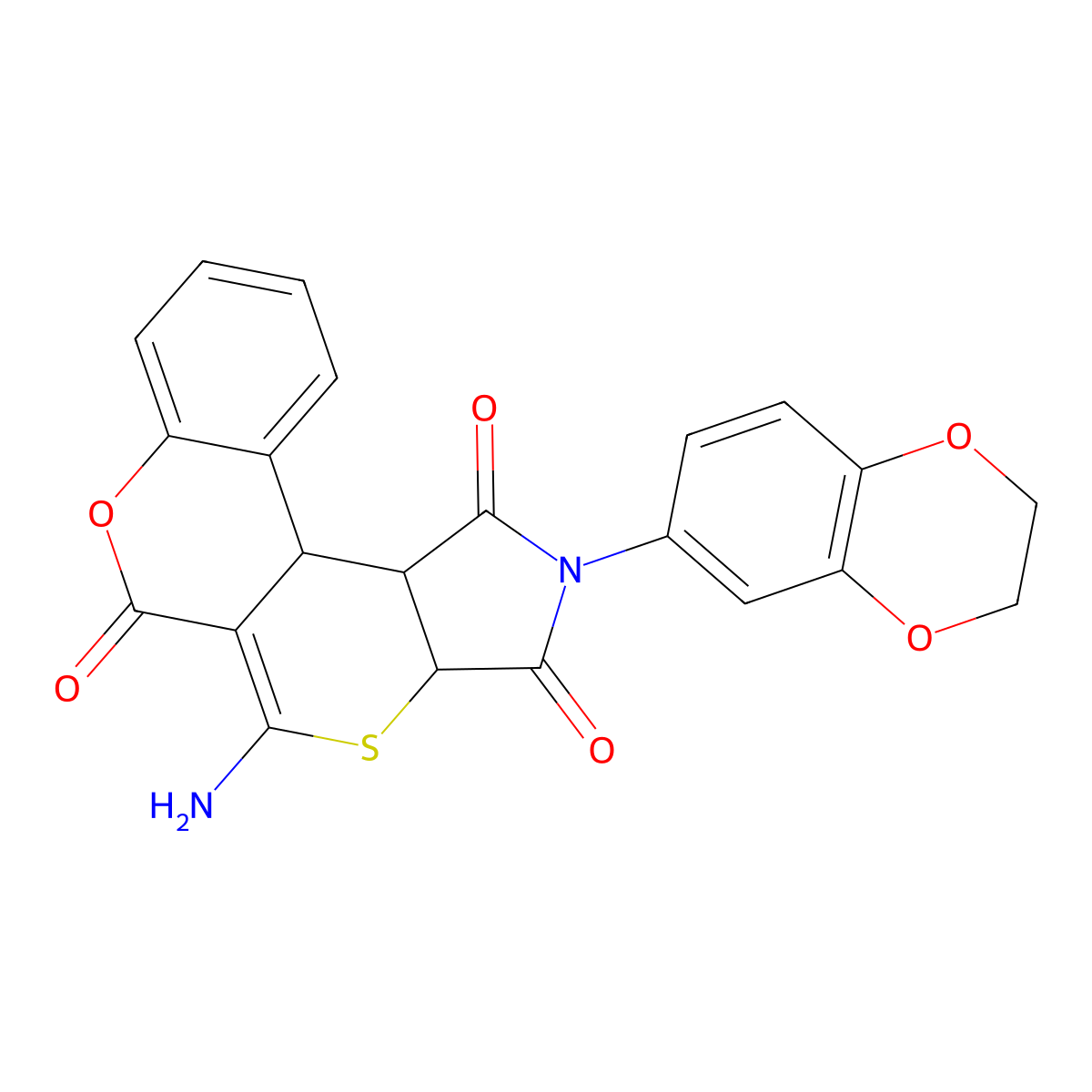 11-Amino-15-(2,3-dihydro-1,4-benzodioxin-6-yl)-8-oxa-12-thia-15-azatetracyclo[8.7.0.0^{2,7}.0^{13,17}]heptadeca-2(7),3,5,10-tetraene-9,14,16-trione molecular structure, CAS 1401661-99-1