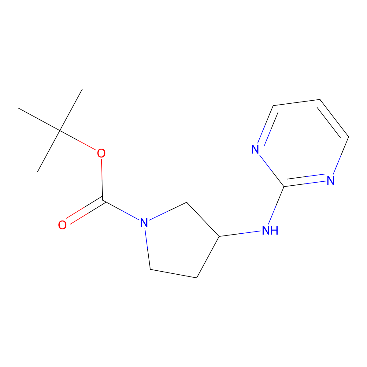 (S)-3-(Pyrimidin-2-ylamino)-pyrrolidine-1-carboxylic acid tert-butyl ester molecular structure, CAS 1401665-49-3
