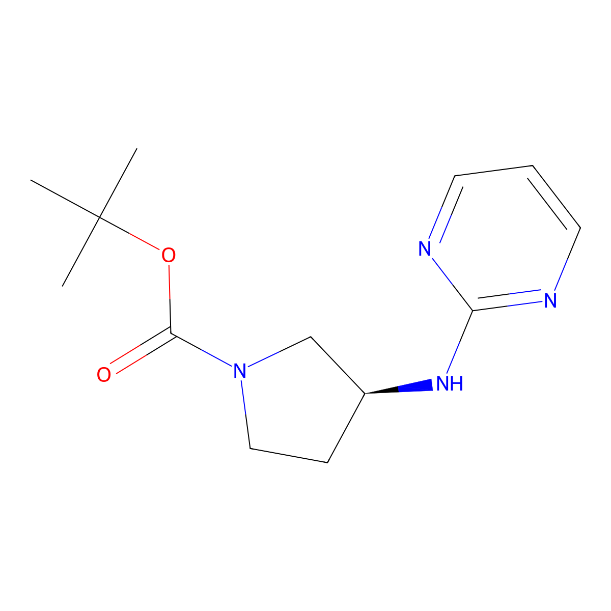 (S)-3-(Pyrimidin-2-ylamino)-pyrrolidine-1-carboxylic acid tert-butyl ester molecular structure, CAS 1401665-49-3