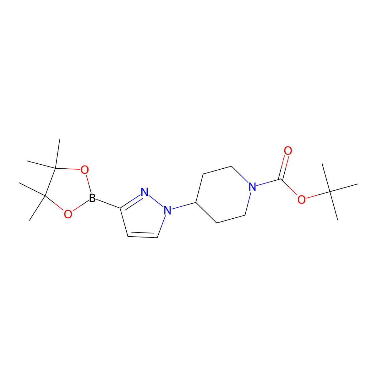 1-Piperidinecarboxylic acid, 4-[3-(4,4,5,5-tetramethyl-1,3,2-dioxaborolan-2-yl)-1H-pyrazol-1-yl]-, 1,1-dimethylethyl ester molecular structure, CAS 1401697-46-8