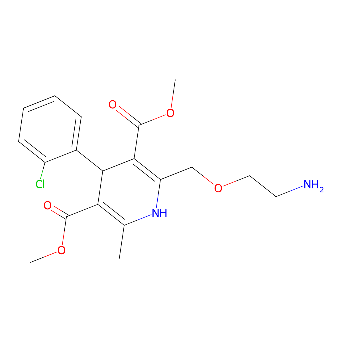 Dimethyl 2-((2-aminoethoxy)methyl)-4-(2-chlorophenyl)-6-methyl-1,4-dihydropyridine-3,5-dicarboxylate molecular structure, CAS 140171-66-0