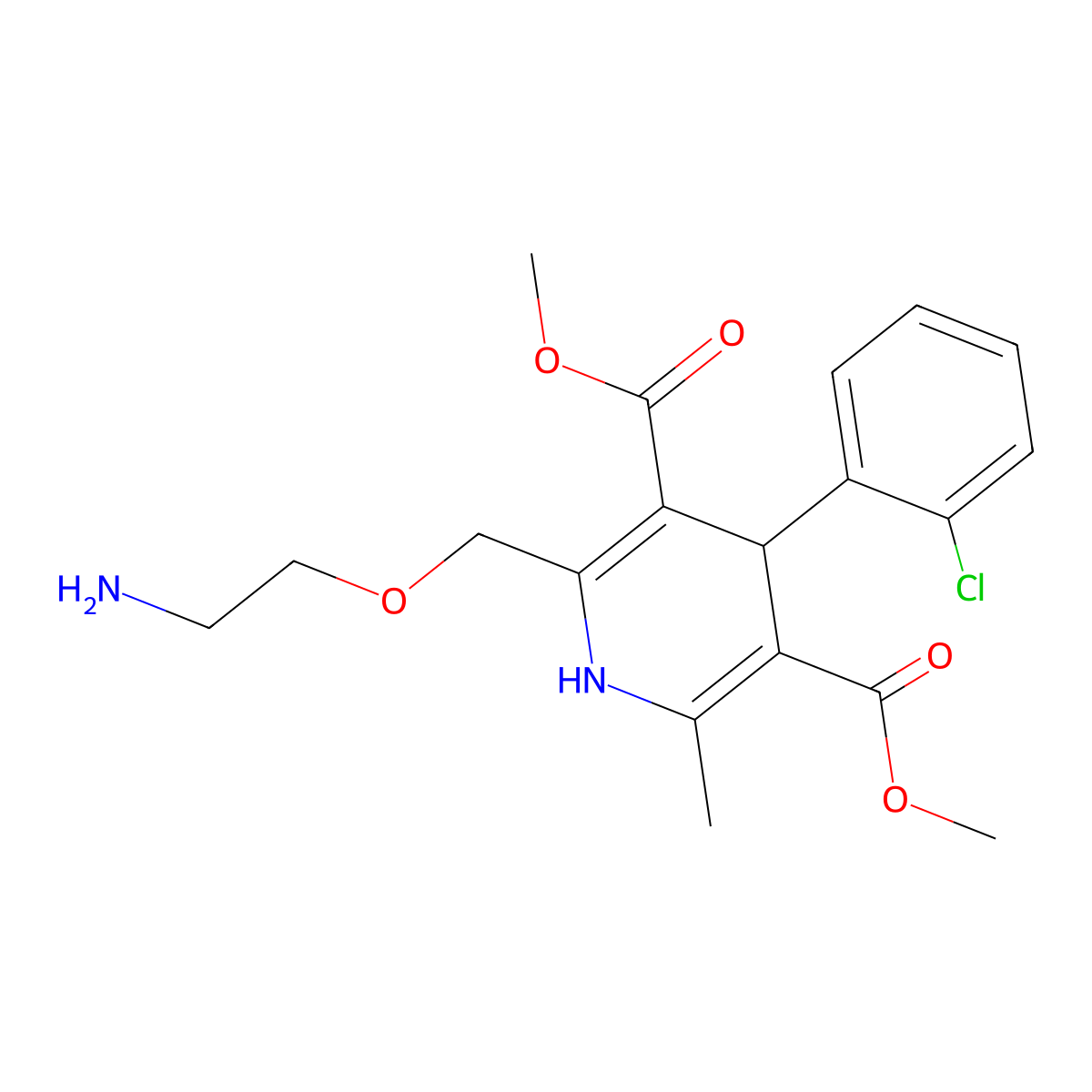 Dimethyl 2-((2-aminoethoxy)methyl)-4-(2-chlorophenyl)-6-methyl-1,4-dihydropyridine-3,5-dicarboxylate molecular structure, CAS 140171-66-0
