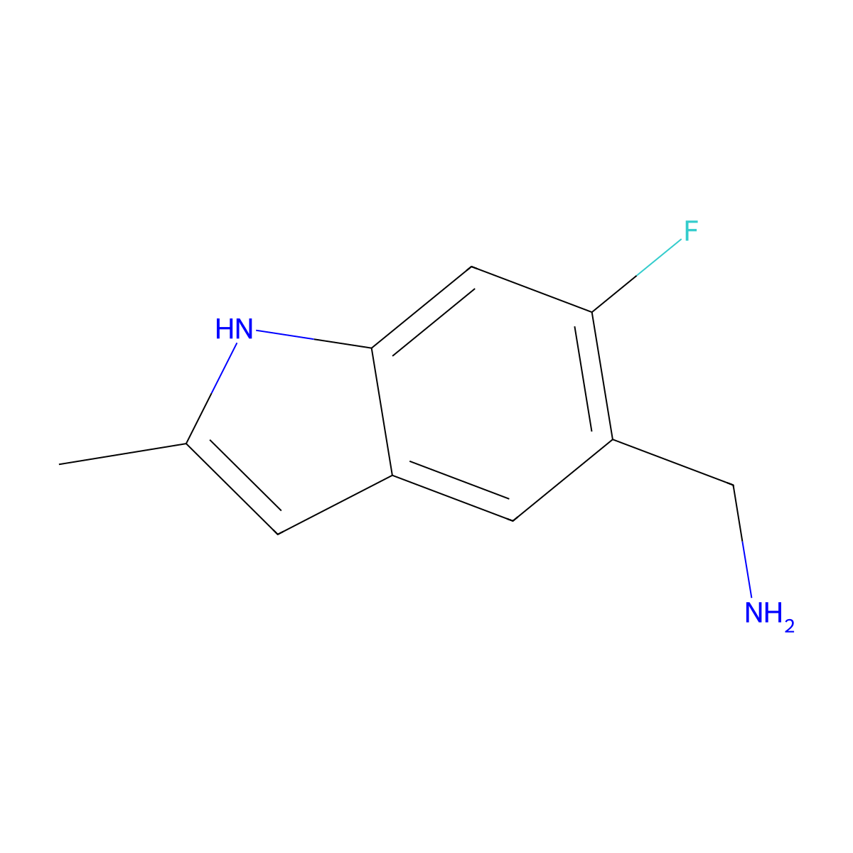 (6-fluoro-2-methyl-1H-indol-5-yl)methanamine molecular structure, CAS 1401726-88-2