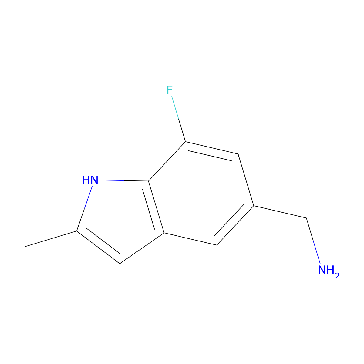 (7-fluoro-2-methyl-1H-indol-5-yl)methanamine molecular structure, CAS 1401726-96-2