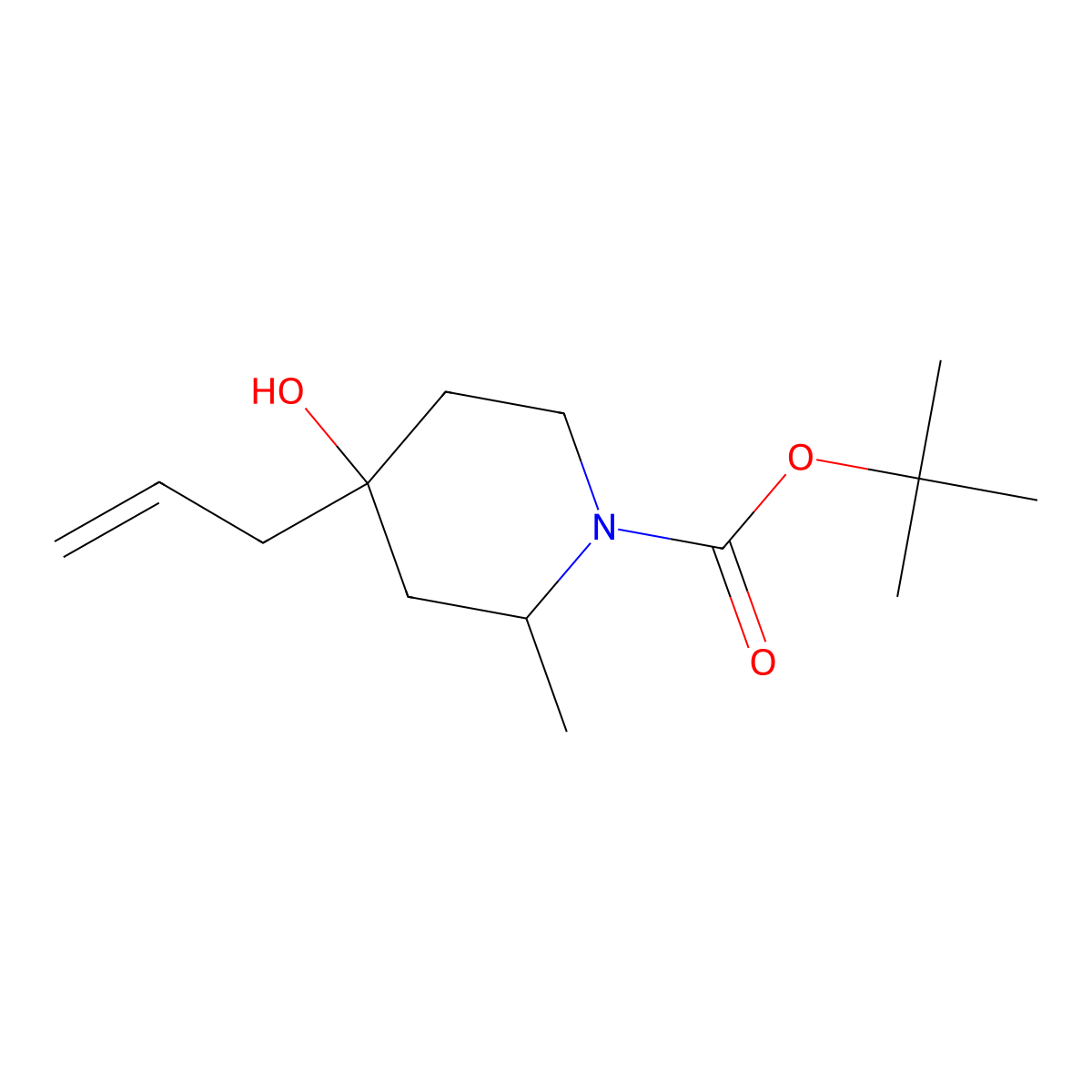 (2S)-Tert-butyl 4-allyl-4-hydroxy-2-methylpiperidine-1-carboxylate molecular structure, CAS 1401728-90-2