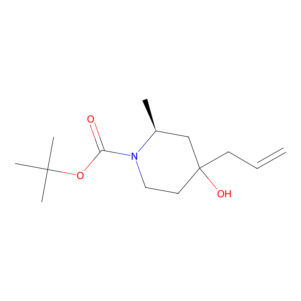 (2S)-Tert-butyl 4-allyl-4-hydroxy-2-methylpiperidine-1-carboxylate molecular structure, CAS 1401728-90-2