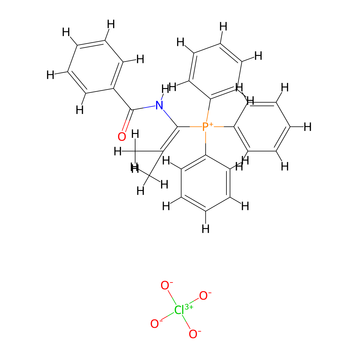 (1-Benzamido-2-methylprop-1-en-1-yl)(triphenyl)phosphanium perchlorate molecular structure, CAS 140173-14-4