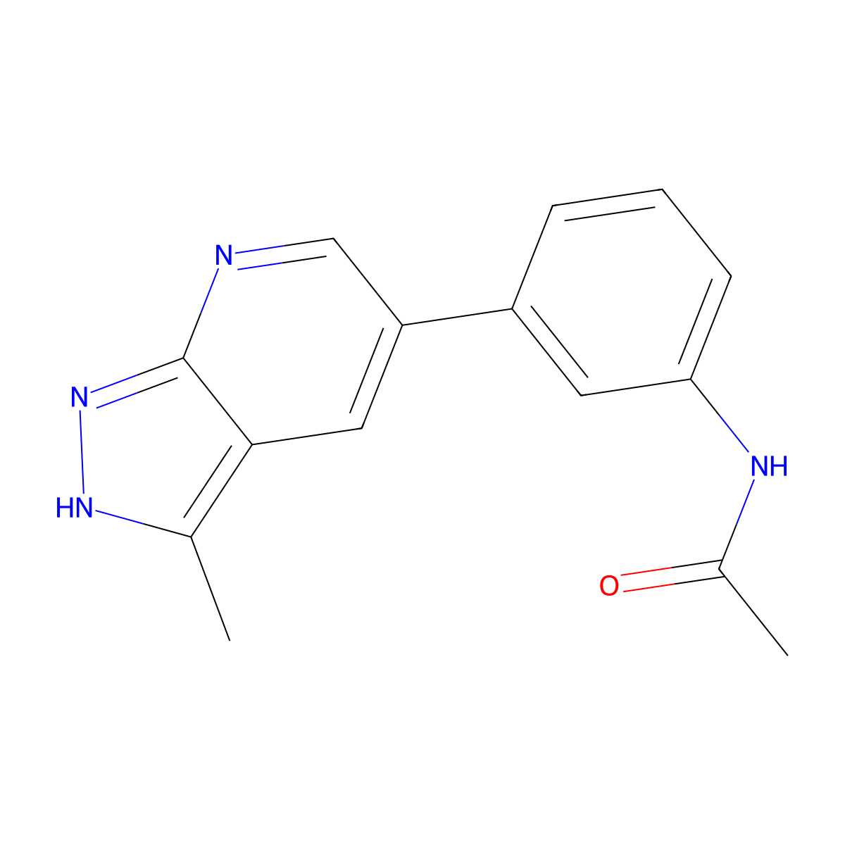 N-(3-(3-methyl-1H-pyrazolo[3,4-b]pyridin-5-yl)phenyl)acetamide molecular structure, CAS 1401731-54-1