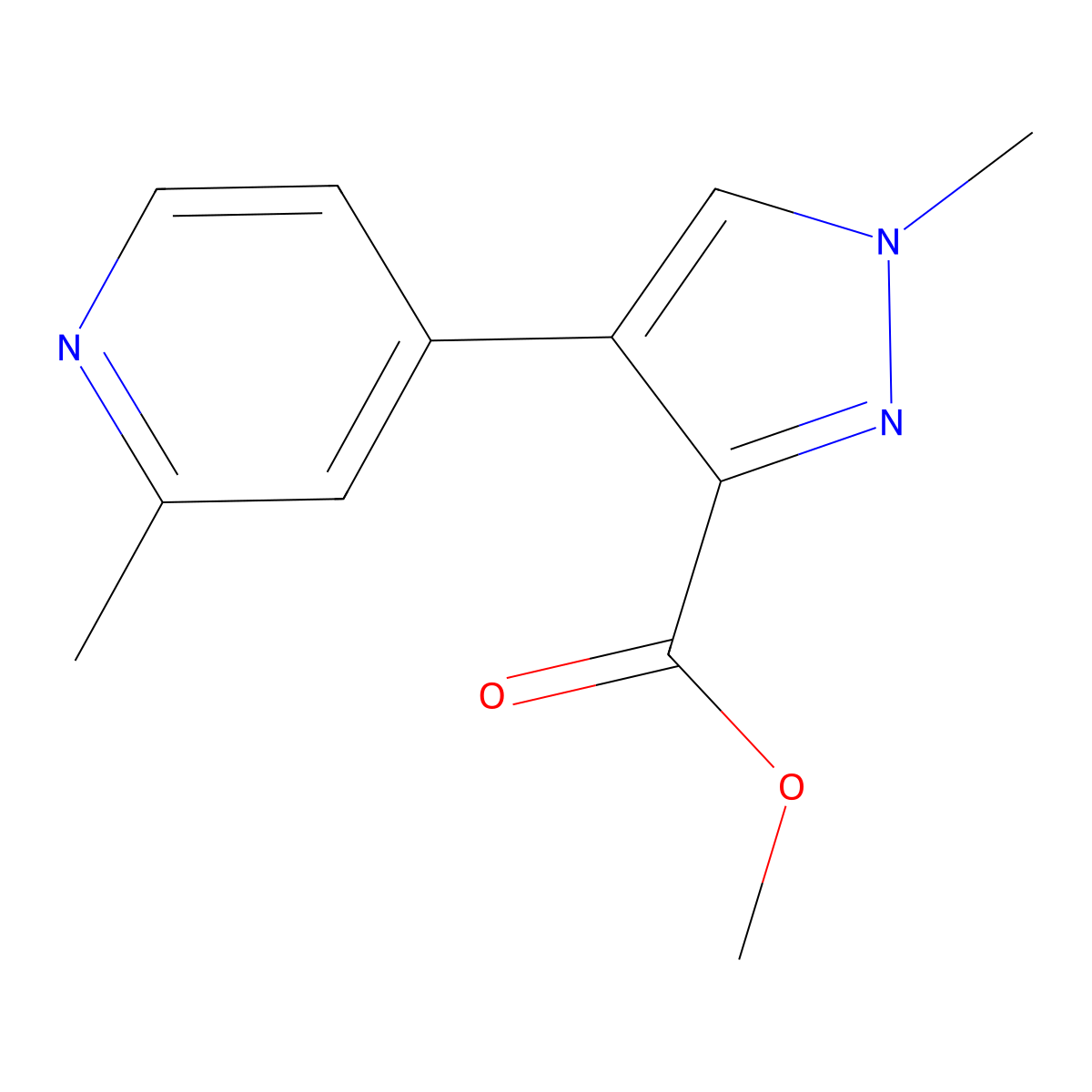 Methyl 1-methyl-4-(2-methylpyridin-4-yl)-1H-pyrazole-3-carboxylate molecular structure, CAS 1401812-82-5
