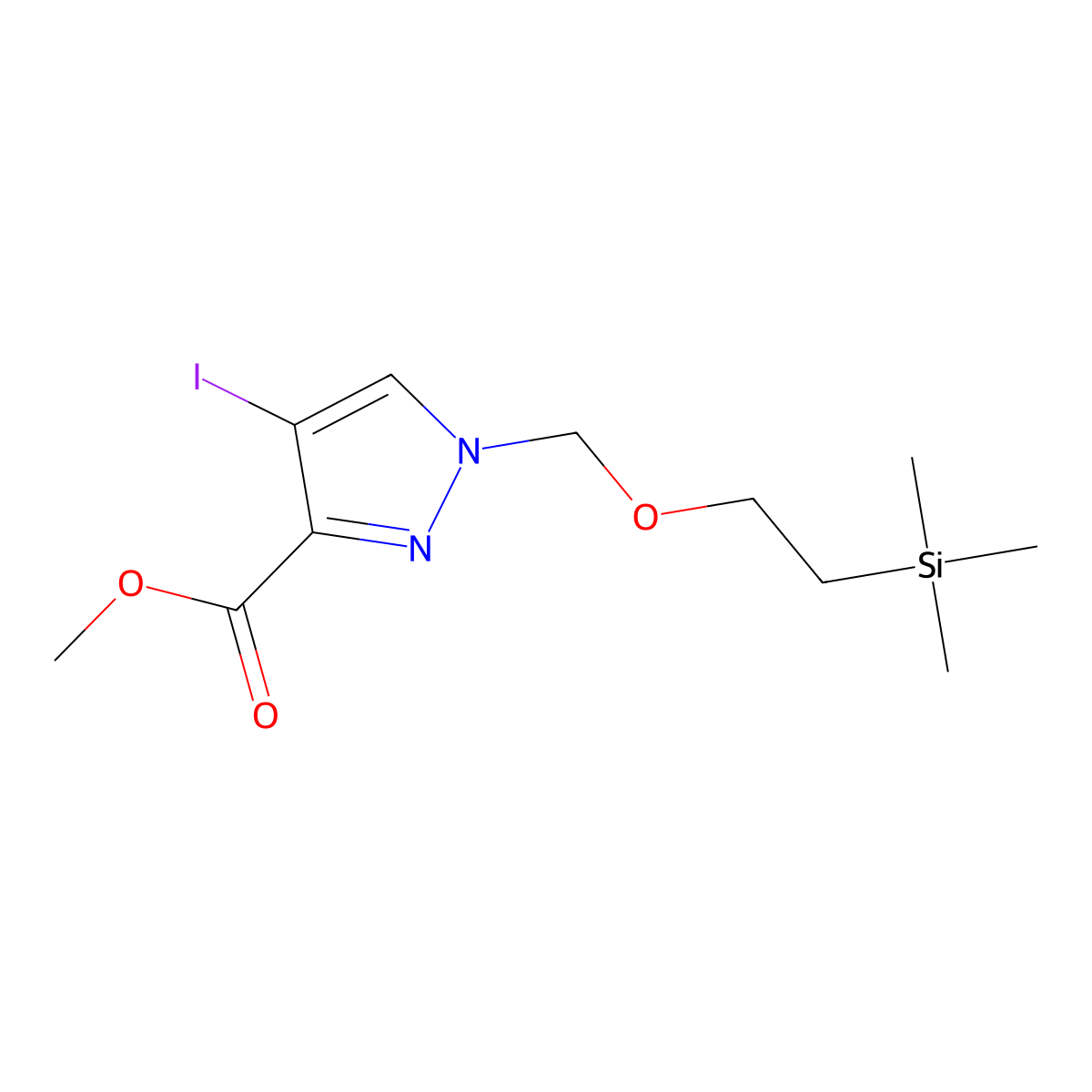 Methyl 4-iodo-1-((2-(trimethylsilyl)ethoxy)methyl)-1H-pyrazole-3-carboxylate molecular structure, CAS 1401816-75-8