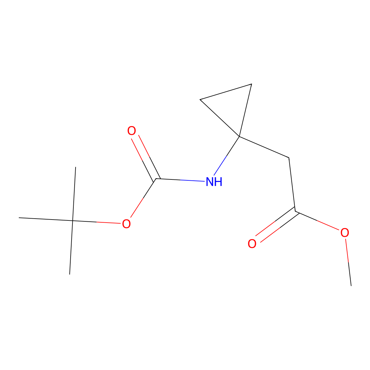 Methyl 2-(1-((tert-butoxycarbonyl)amino)cyclopropyl)acetate molecular structure, CAS 1401950-17-1