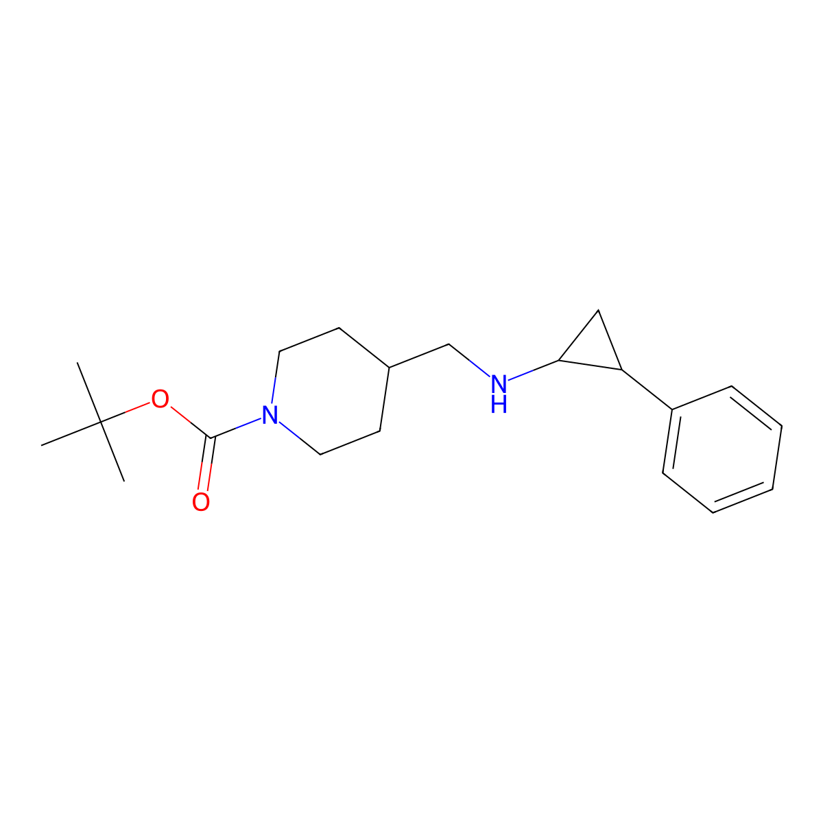 1-Piperidinecarboxylic acid, 4-[[[(1R,2S)-2-phenylcyclopropyl]amino]methyl]-, 1,1-dimethylethyl ester molecular structure, CAS 1401966-31-1