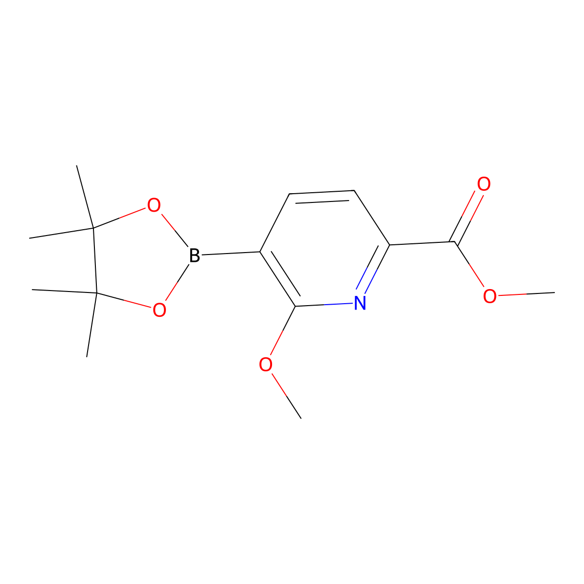 Methyl 6-methoxy-5-(4,4,5,5-tetramethyl-1,3,2-dioxaborolan-2-yl)picolinate molecular structure, CAS 1402004-07-2