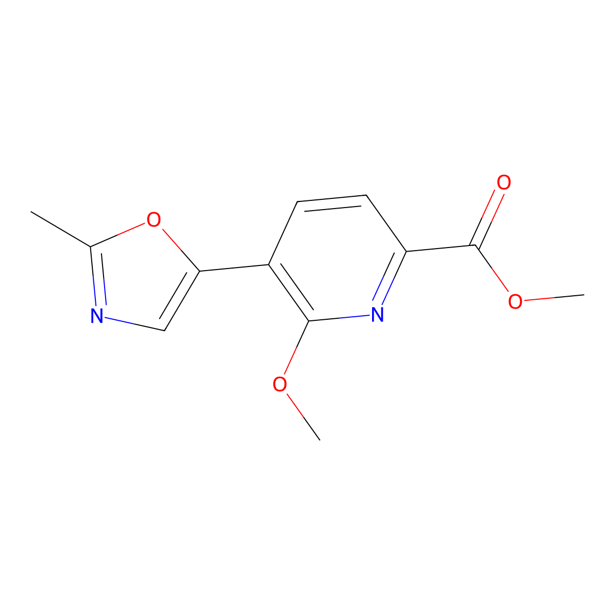 Methyl 6-methoxy-5-(2-methyl-1,3-oxazol-5-yl)pyridine-2-carboxylate molecular structure, CAS 1402004-18-5
