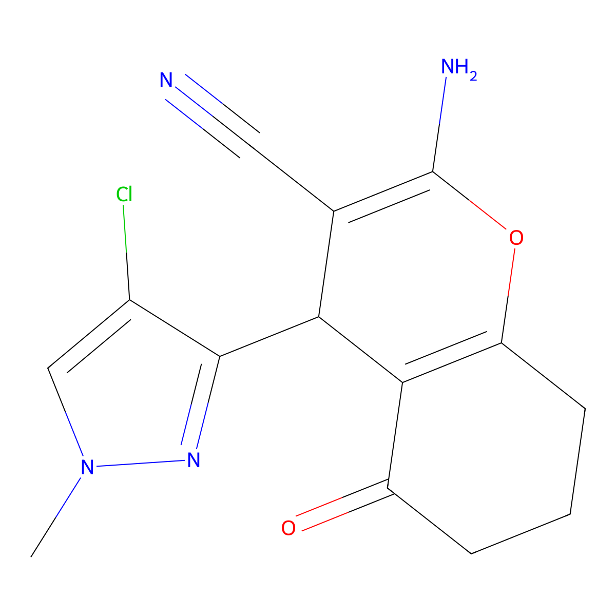 2-Amino-4-(4-chloro-1-methyl-1H-pyrazol-3-YL)-5-oxo-5,6,7,8-tetrahydro-4H-chromen-3-YL cyanide molecular structure, CAS 1402044-76-1