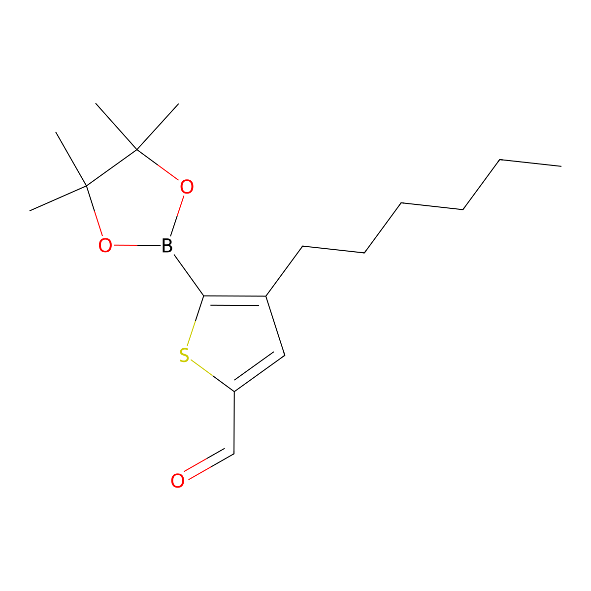 4-Hexyl-5-(4,4,5,5-tetramethyl-1,3,2-dioxaborolan-2-yl)thiophene-2-carbaldehyde molecular structure, CAS 1402132-40-4