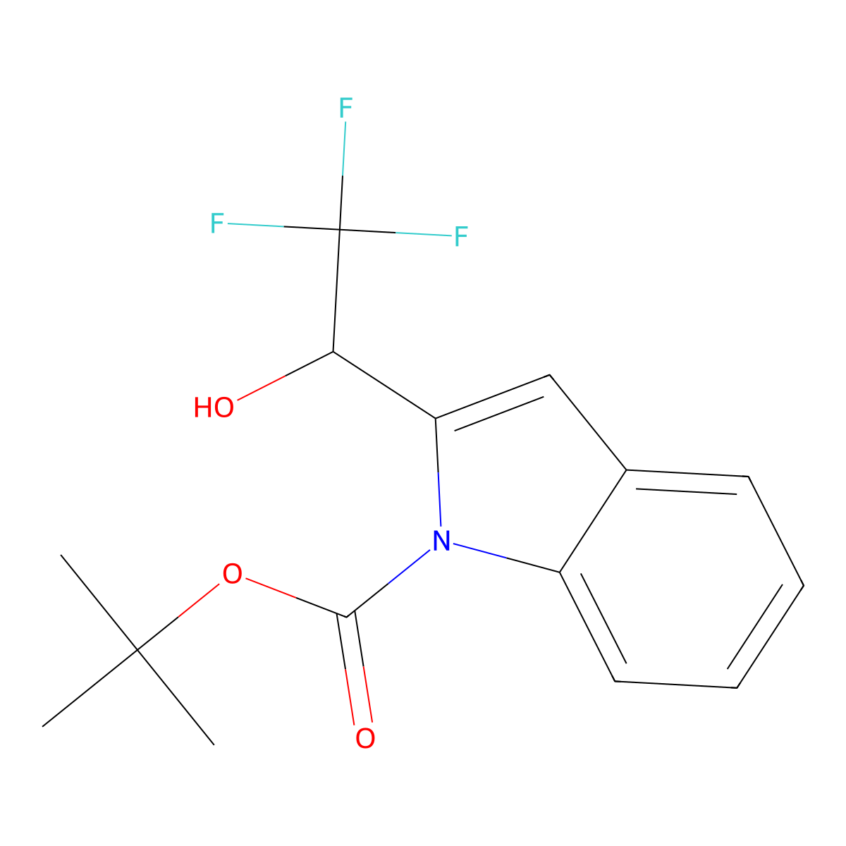 tert-butyl 2-(2,2,2-trifluoro-1-hydroxyethyl)-1H-indole-1-carboxylate molecular structure, CAS 1402148-97-3