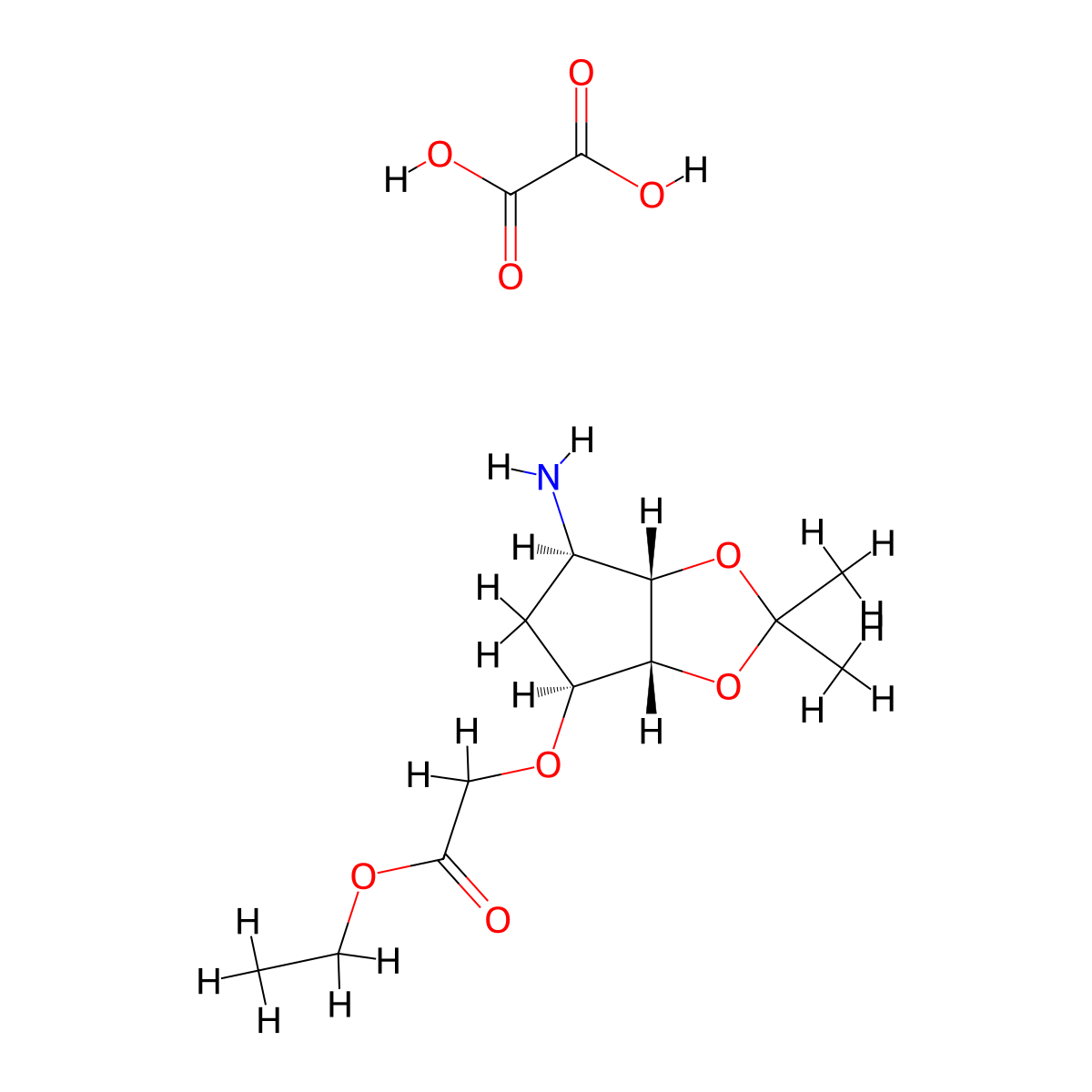 Ethyl 2-(((3aR,4S,6R,6aS)-6-amino-2,2-dimethyltetrahydro-3aH-cyclopenta[d][1,3]dioxol-4-yl)oxy)acetate oxalate molecular structure, CAS 1402149-98-7