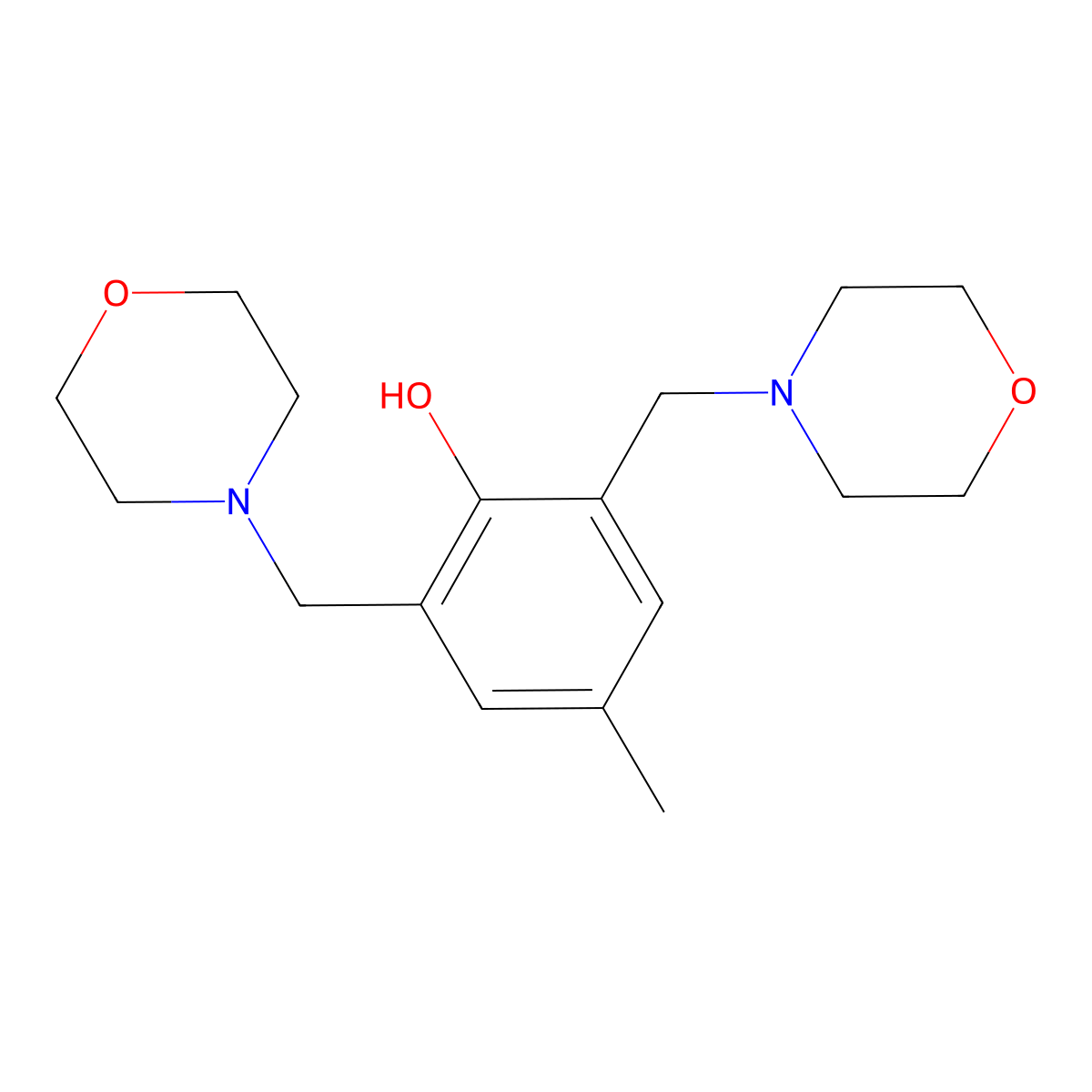 Phenol, 4-methyl-2,6-bis(4-morpholinylmethyl)- molecular structure, CAS 140215-97-0
