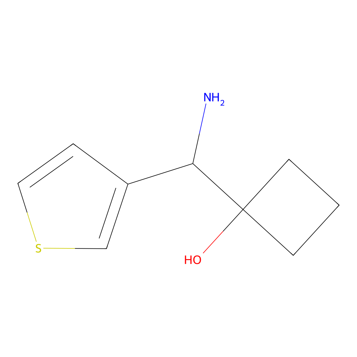 1-[Amino(thiophen-3-YL)methyl]cyclobutan-1-OL molecular structure, CAS 1402152-71-9