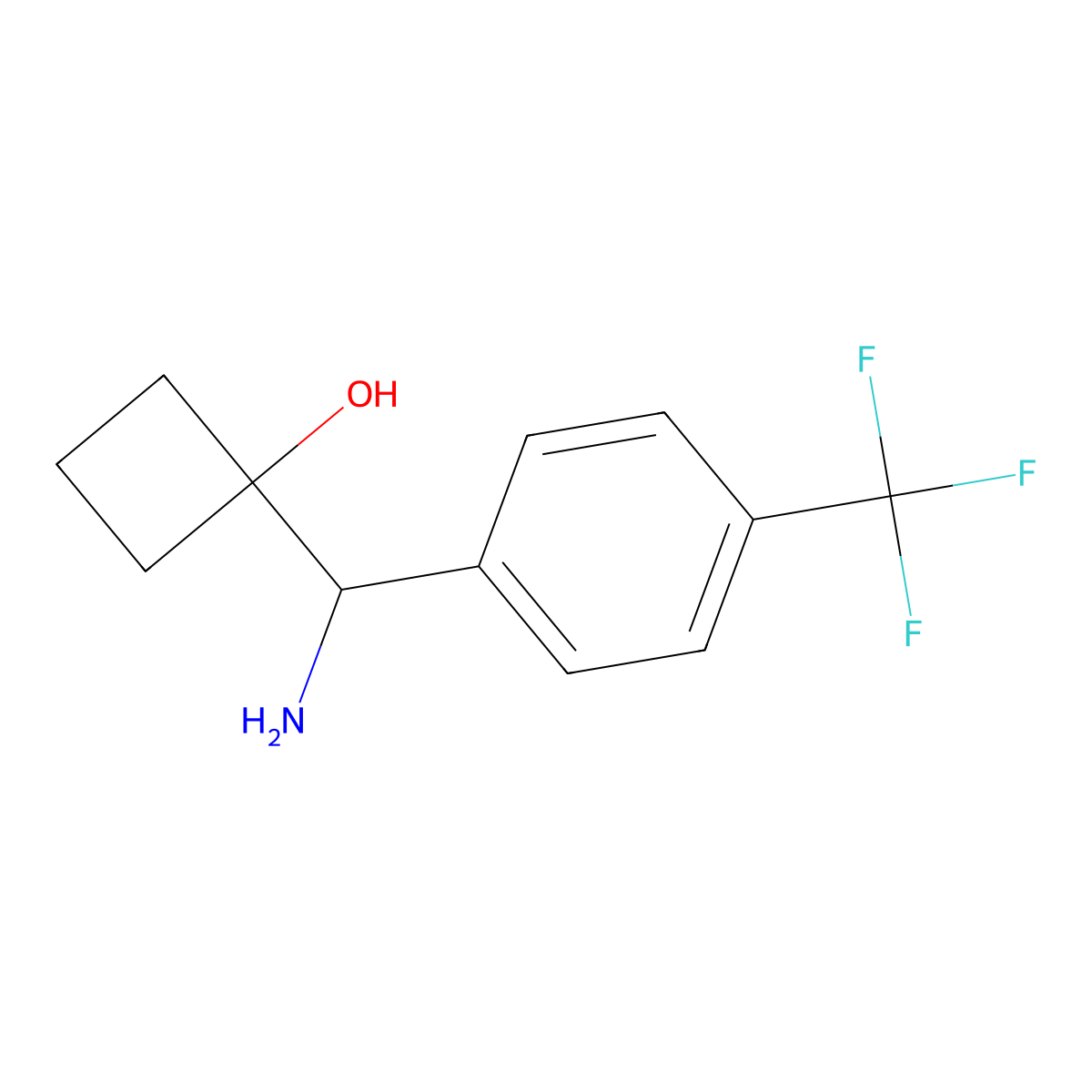 1-(Amino(4-(trifluoromethyl)phenyl)methyl)cyclobutanol molecular structure, CAS 1402152-90-2