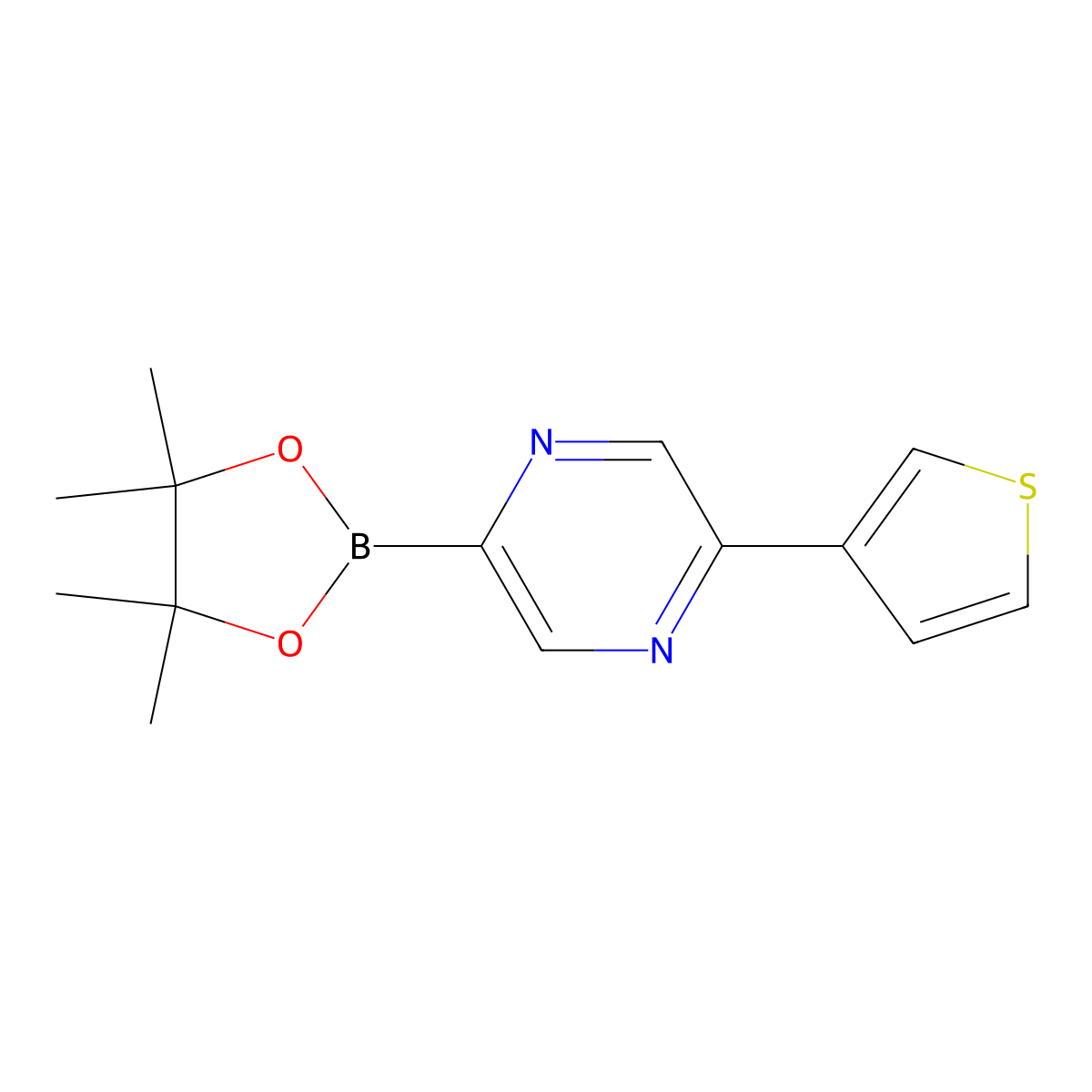 2-(4,4,5,5-Tetramethyl-1,3,2-dioxaborolan-2-YL)-5-(thiophen-3-YL)pyrazine molecular structure, CAS 1402165-85-8