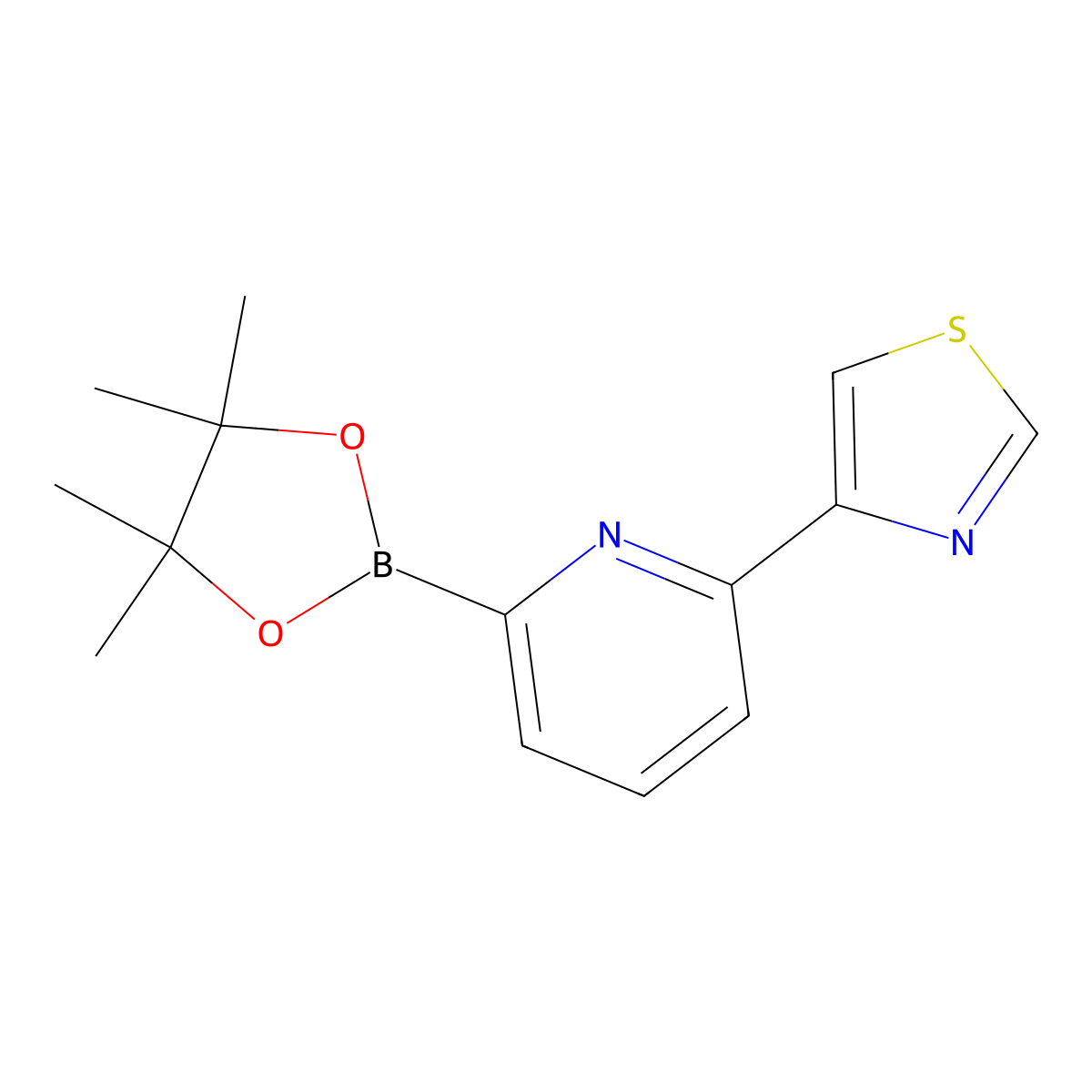 4-(6-(4,4,5,5-Tetramethyl-1,3,2-dioxaborolan-2-yl)pyridin-2-yl)thiazole molecular structure, CAS 1402165-89-2