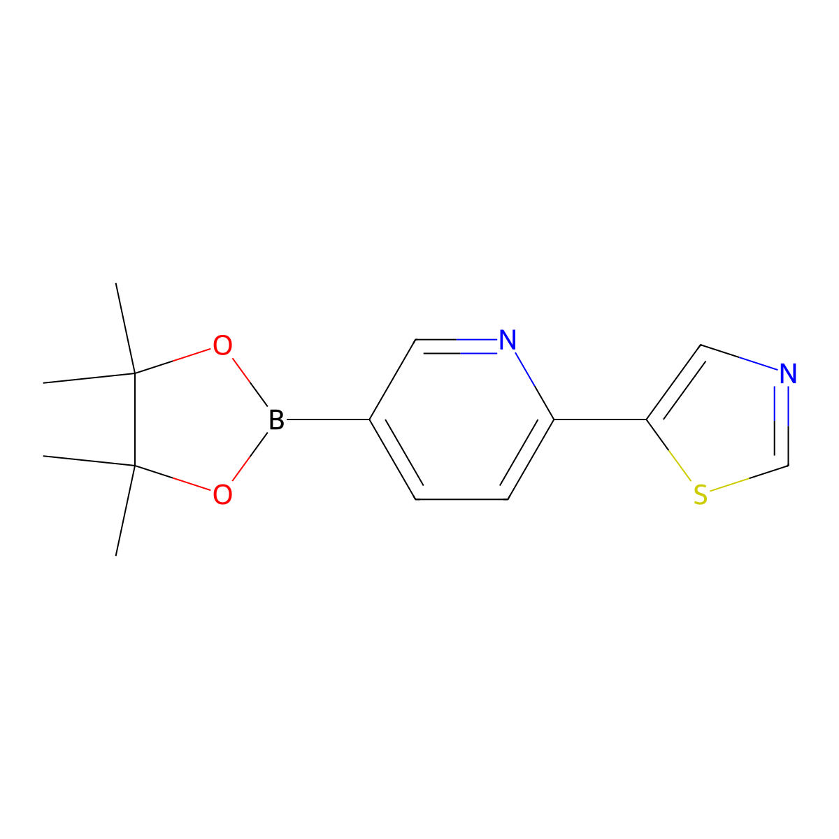 6-(5-Thiazolyl)pyridine-3-boronic acid pinacol ester molecular structure, CAS 1402165-91-6