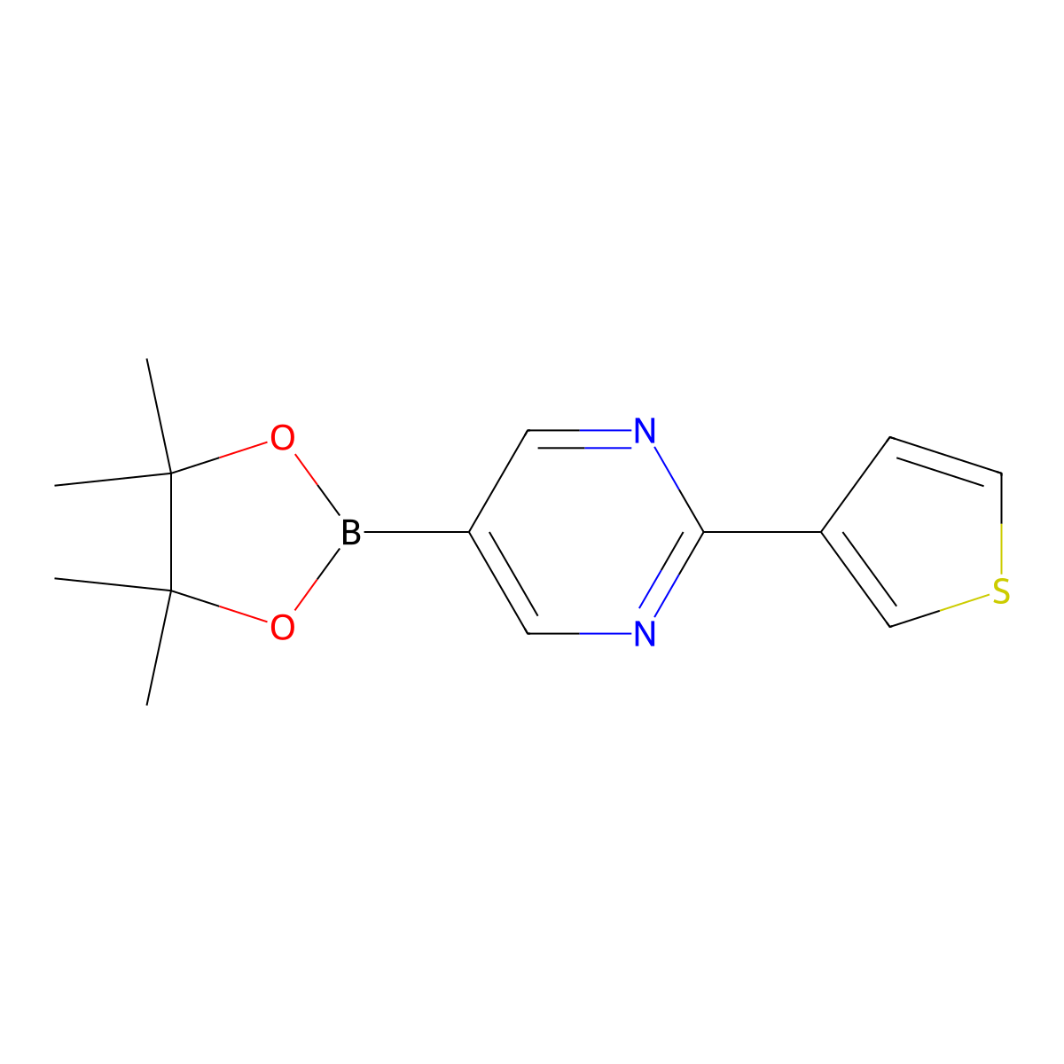 5-(4,4,5,5-Tetramethyl-1,3,2-dioxaborolan-2-YL)-2-(thiophen-3-YL)pyrimidine molecular structure, CAS 1402165-95-0